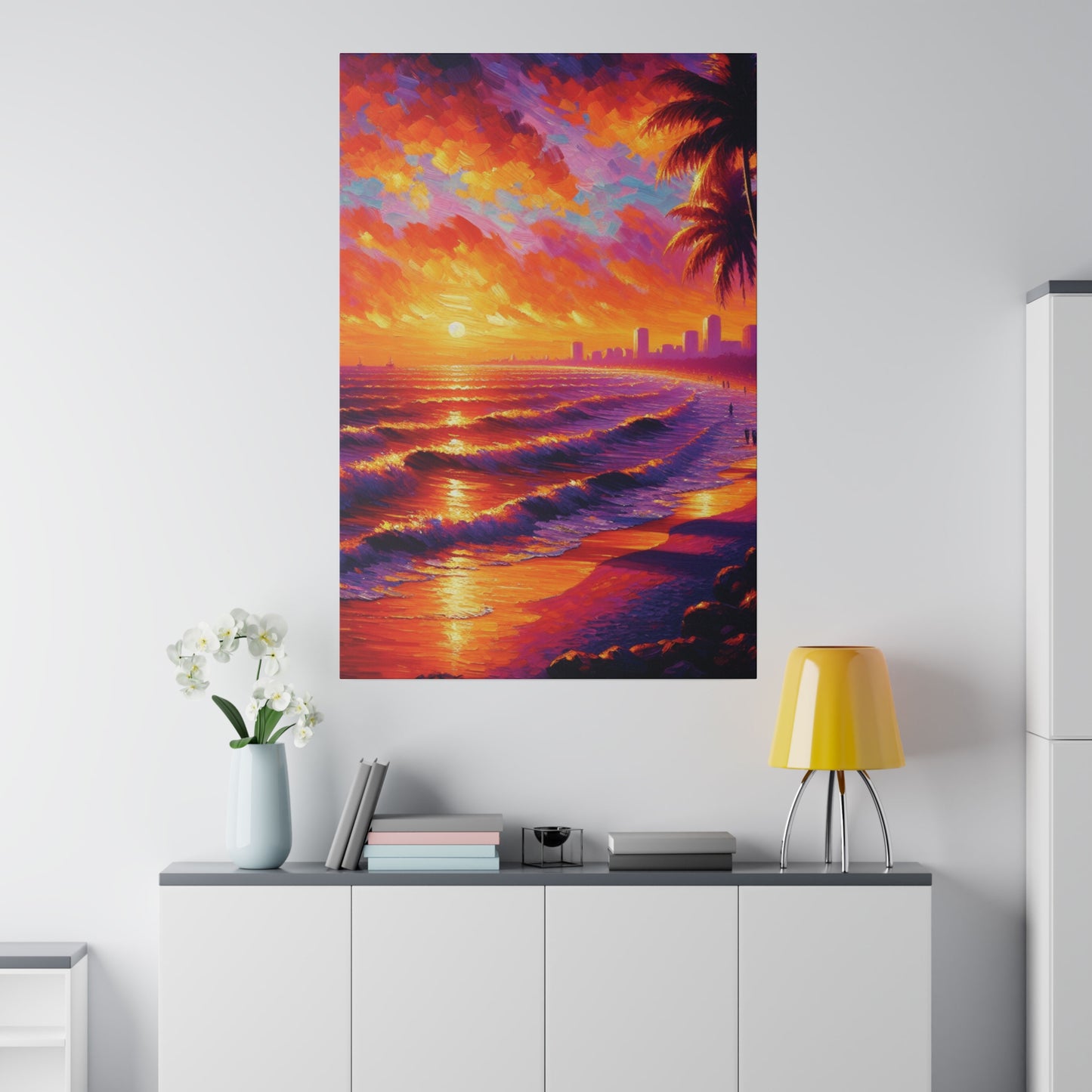 7543E - miami beach art, sunset background, ocean art work, beach art work, sunset designs, miami beach painting, miami beach print