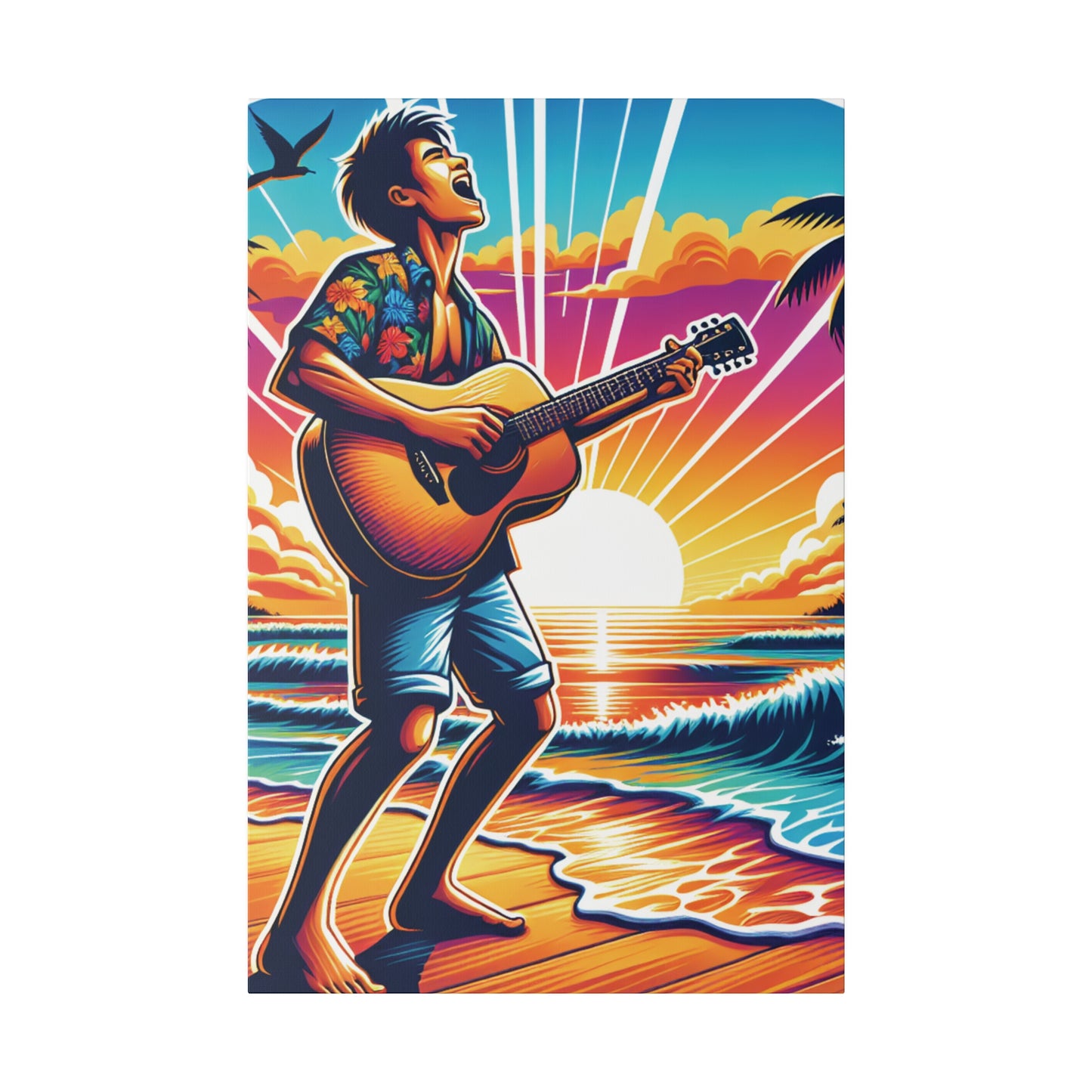 3574K - music art work, musician gift ideas, sunset background, sunset designs, ocean art work, beach art work, guitar art work, guitar player