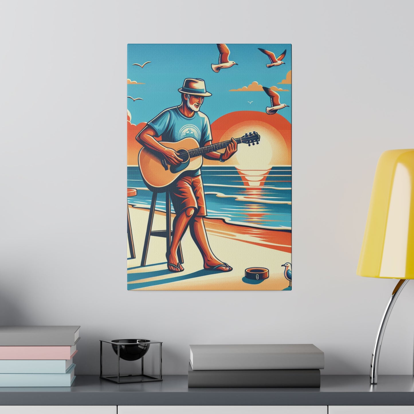 6895J - music art work, musician gift ideas, sunset background, sunset designs, ocean art work, beach art work, guitar art work, guitar player