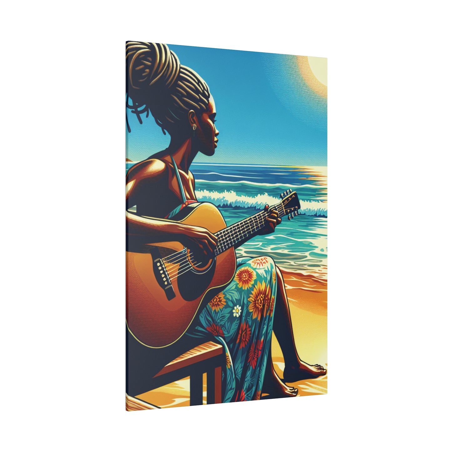 6374B - music art work, musician gift ideas, sunset background, sunset designs, ocean art work, beach art work, guitar art work, guitar player