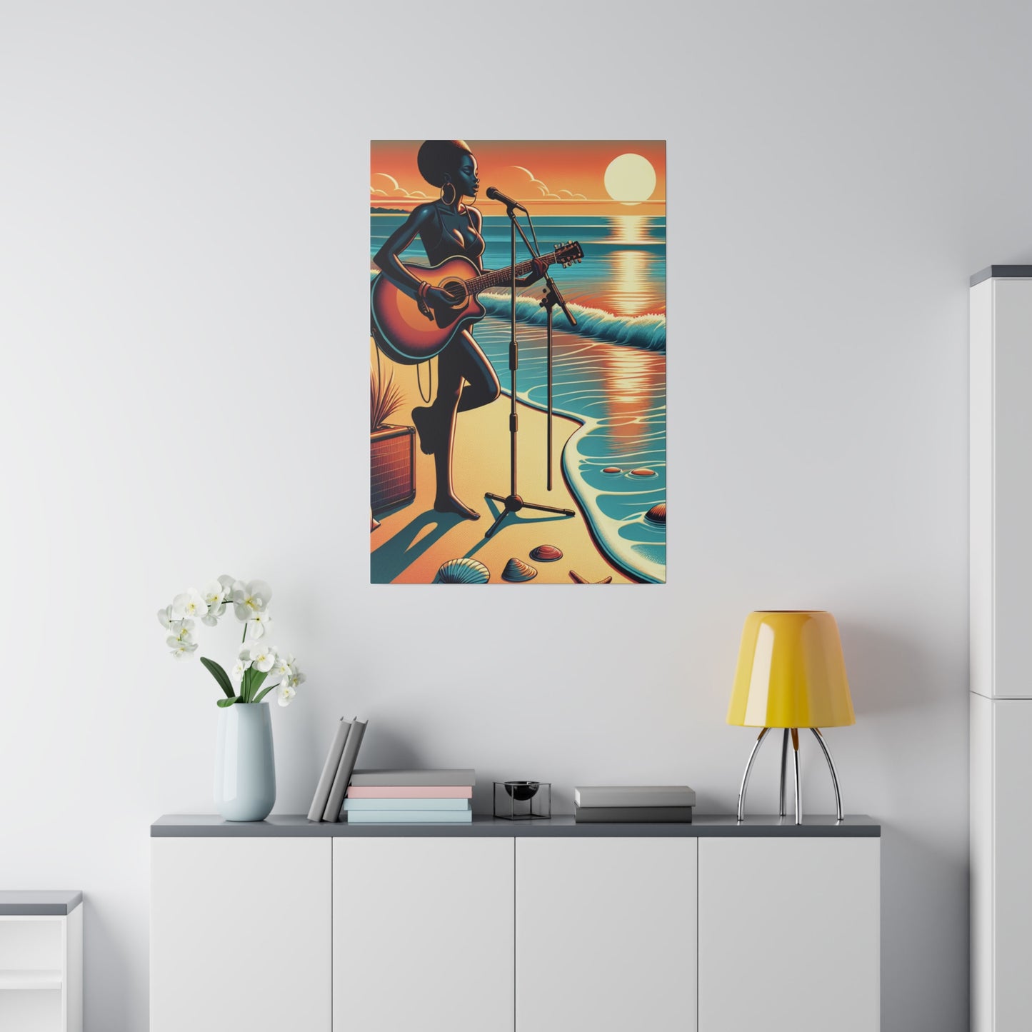 6482G - music art work, musician gift ideas, sunset background, sunset designs, ocean art work, beach art work, guitar art work, guitar player