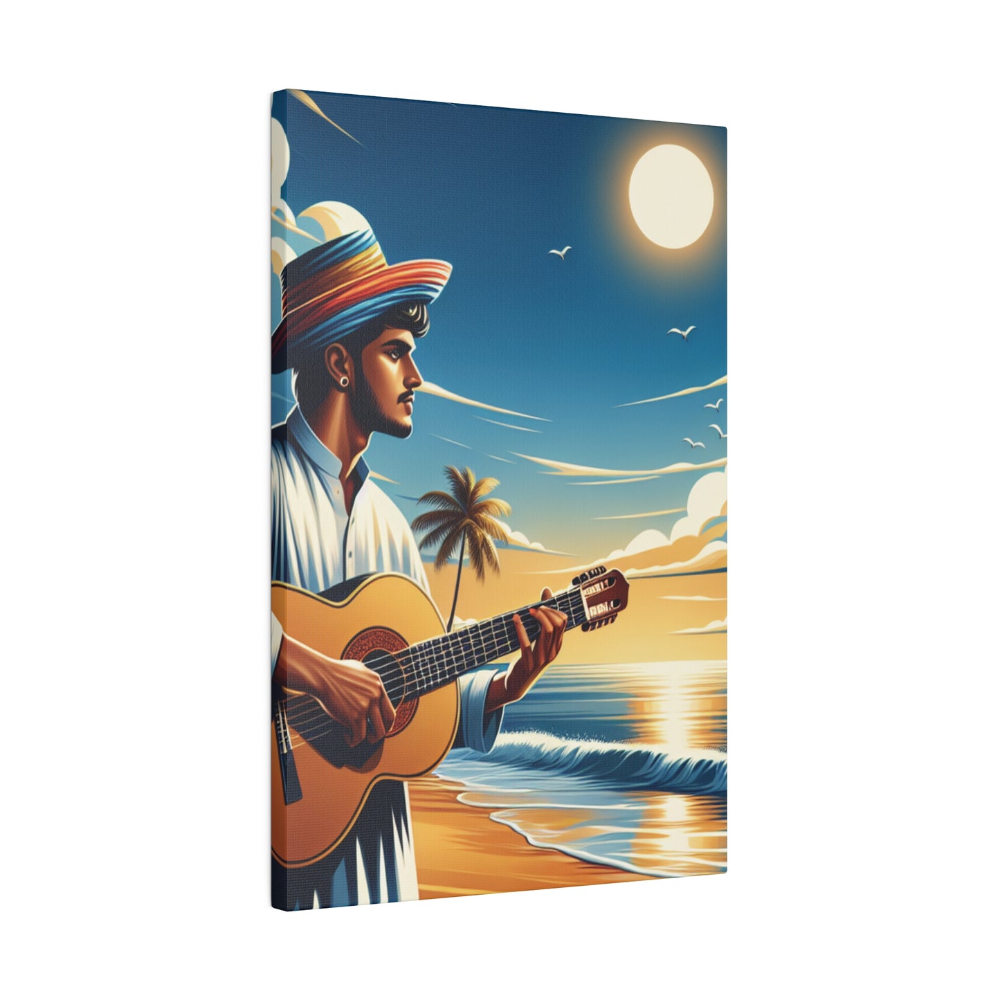 8234Z - music art work, musician gift ideas, sunset background, sunset designs, ocean art work, beach art work, guitar art work, guitar player