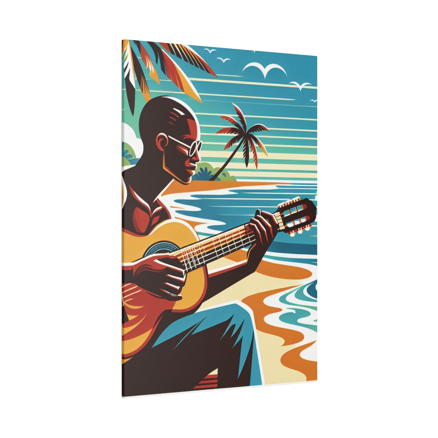 3491D - music art work, musician gift ideas, sunset background, sunset designs, ocean art work, beach art work, guitar art work, guitar player