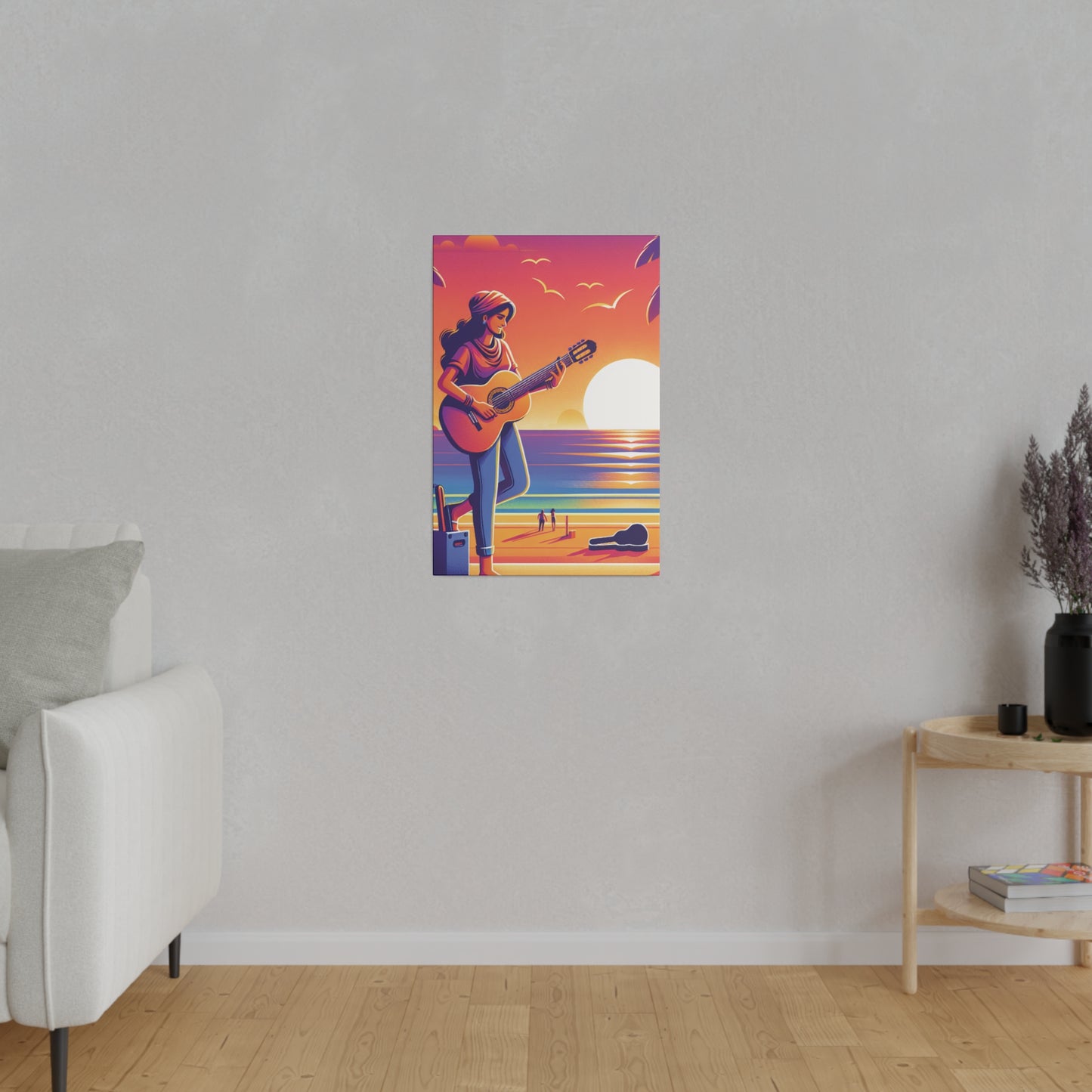 9372J - music art work, musician gift ideas, sunset background, sunset designs, ocean art work, beach art work, guitar art work, guitar player