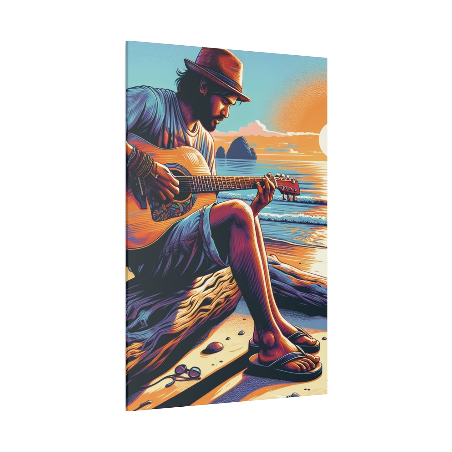 3276K - music art work, musician gift ideas, sunset background, sunset designs, ocean art work, beach art work, guitar art work, guitar player