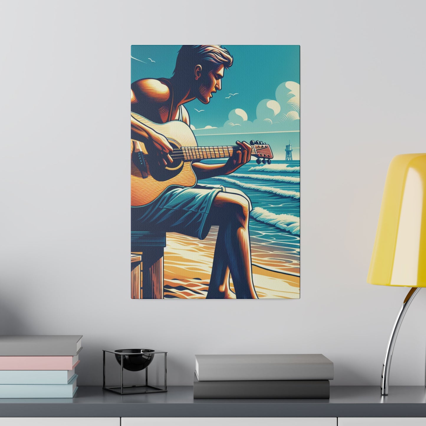 7824D - music art work, musician gift ideas, sunset background, sunset designs, ocean art work, beach art work, guitar art work, guitar player