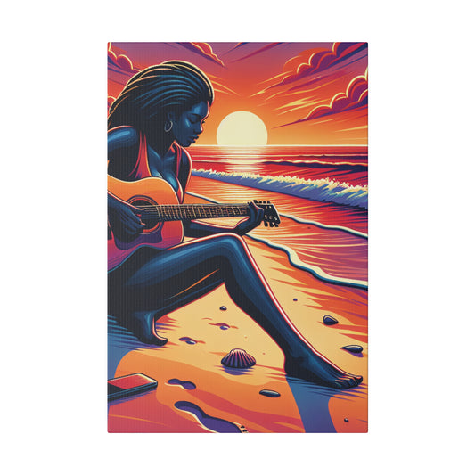 3476M - music art work, musician gift ideas, sunset background, sunset designs, ocean art work, beach art work, guitar art work, guitar player