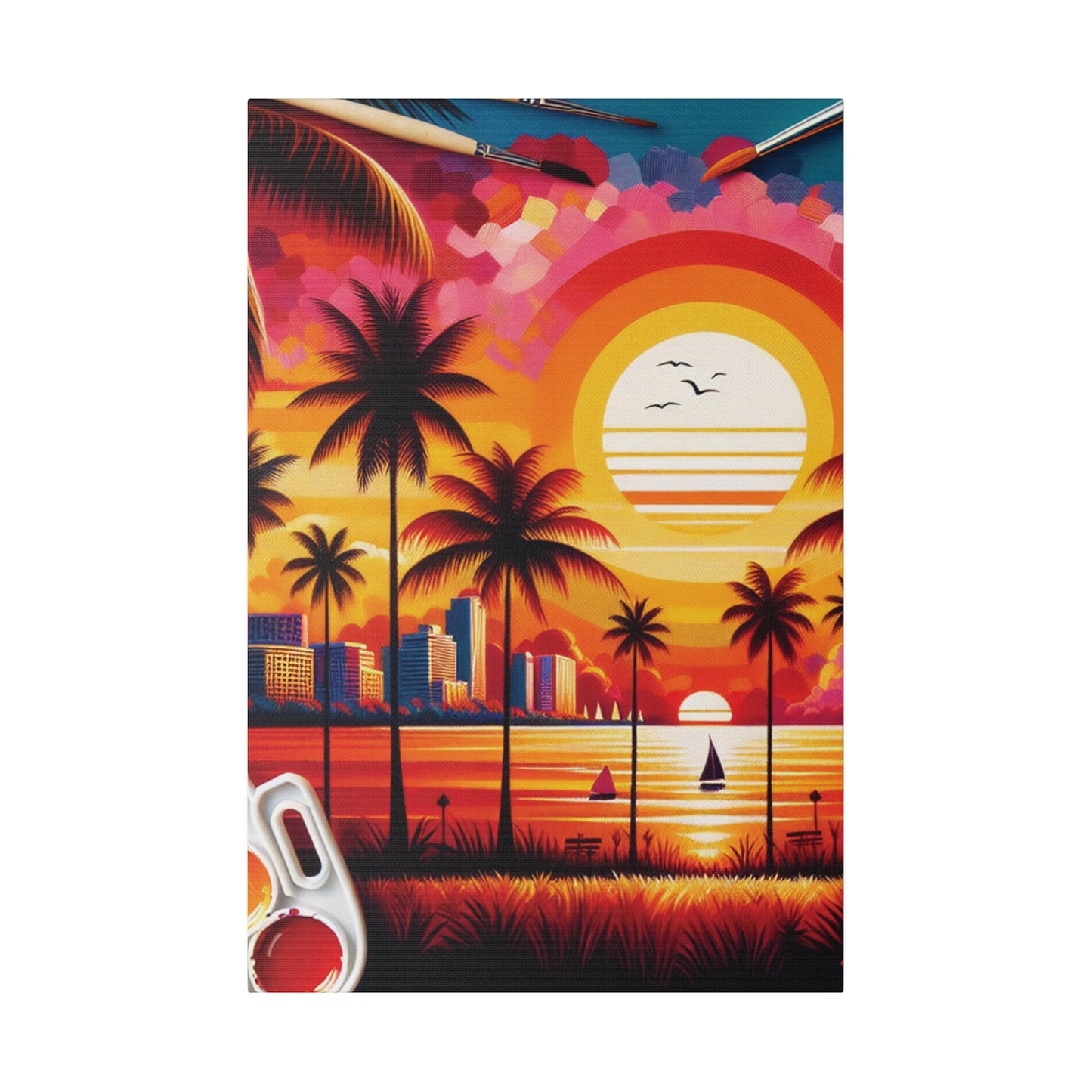 6739K - miami beach art, sunset background, ocean art work, beach art work, sunset designs, miami beach painting, miami beach print