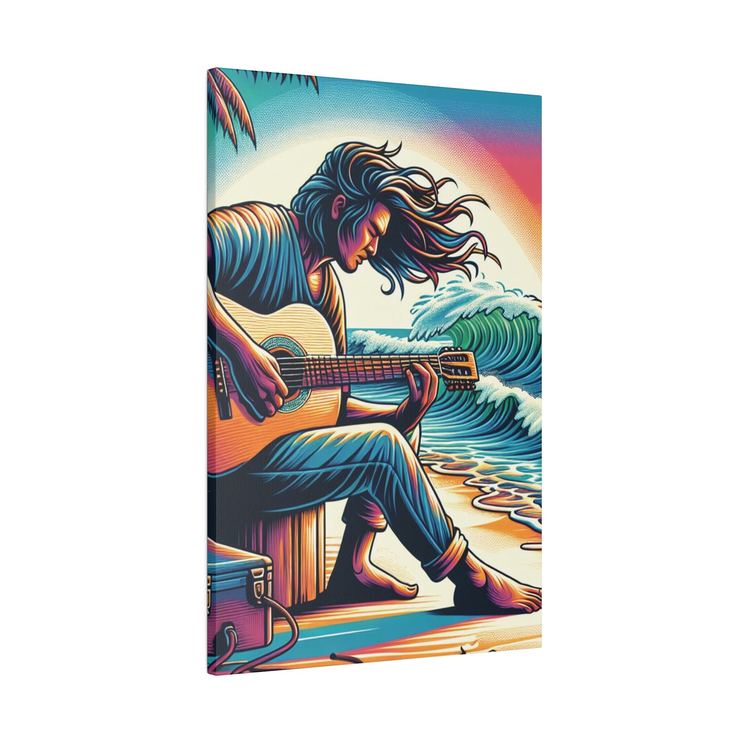 6294F - music art work, musician gift ideas, sunset background, sunset designs, ocean art work, beach art work, guitar art work, guitar player