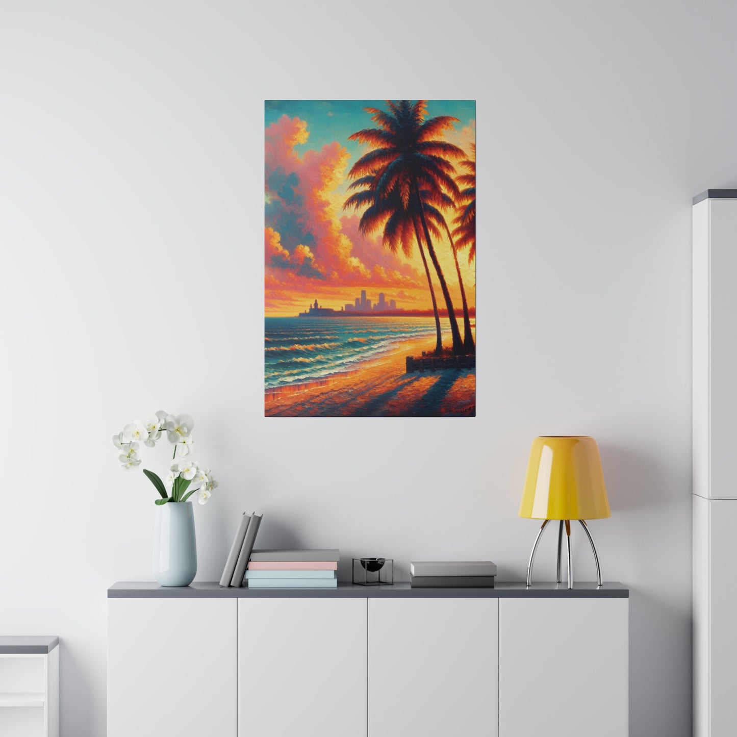 4593M - miami beach art, sunset background, ocean art work, beach art work, sunset designs, miami beach painting, miami beach print