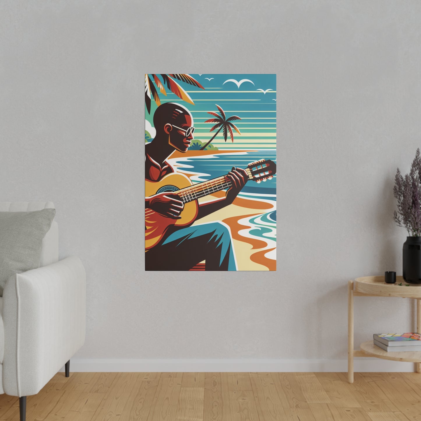 3491D - music art work, musician gift ideas, sunset background, sunset designs, ocean art work, beach art work, guitar art work, guitar player