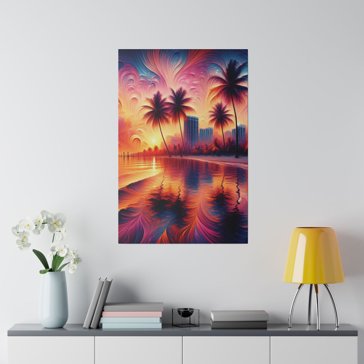 4732H - miami beach art, sunset background, ocean art work, beach art work, sunset designs, miami beach painting, miami beach print