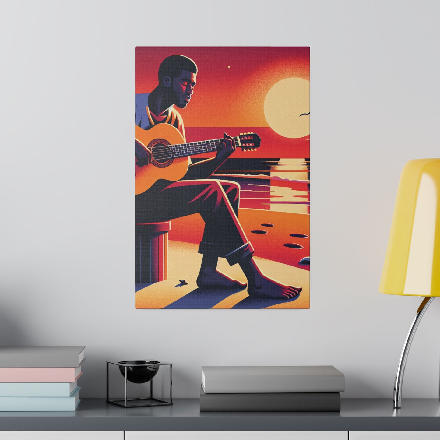 3625H - music art work, musician gift ideas, sunset background, sunset designs, ocean art work, beach art work, guitar art work, guitar player