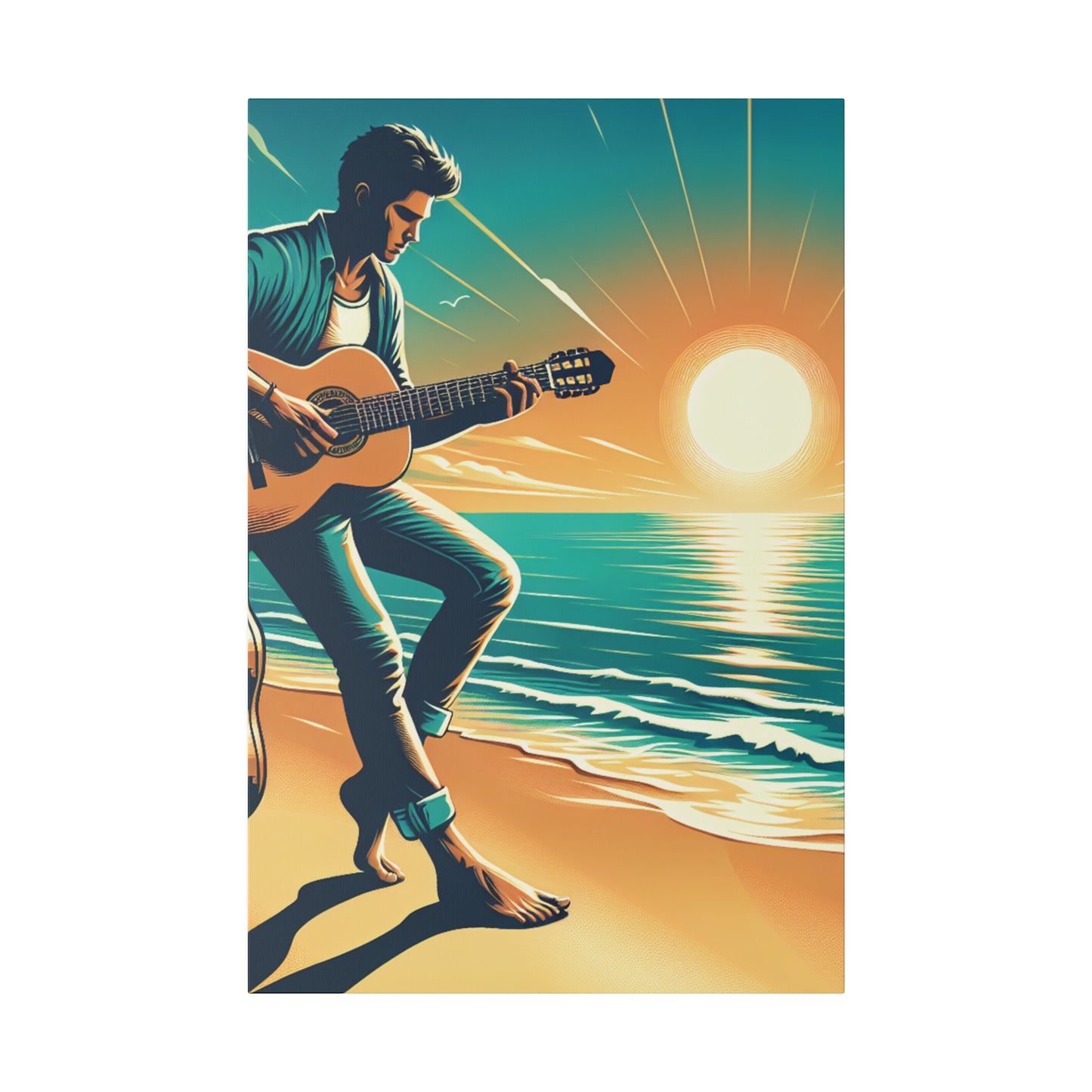 6732K - music art work, musician gift ideas, sunset background, sunset designs, ocean art work, beach art work, guitar art work, guitar player