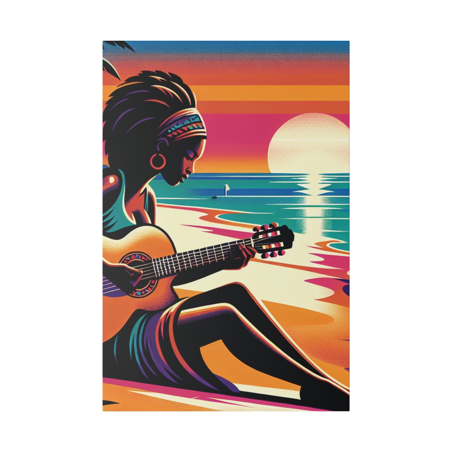 6493G - music art work, musician gift ideas, sunset background, sunset designs, ocean art work, beach art work, guitar art work, guitar player