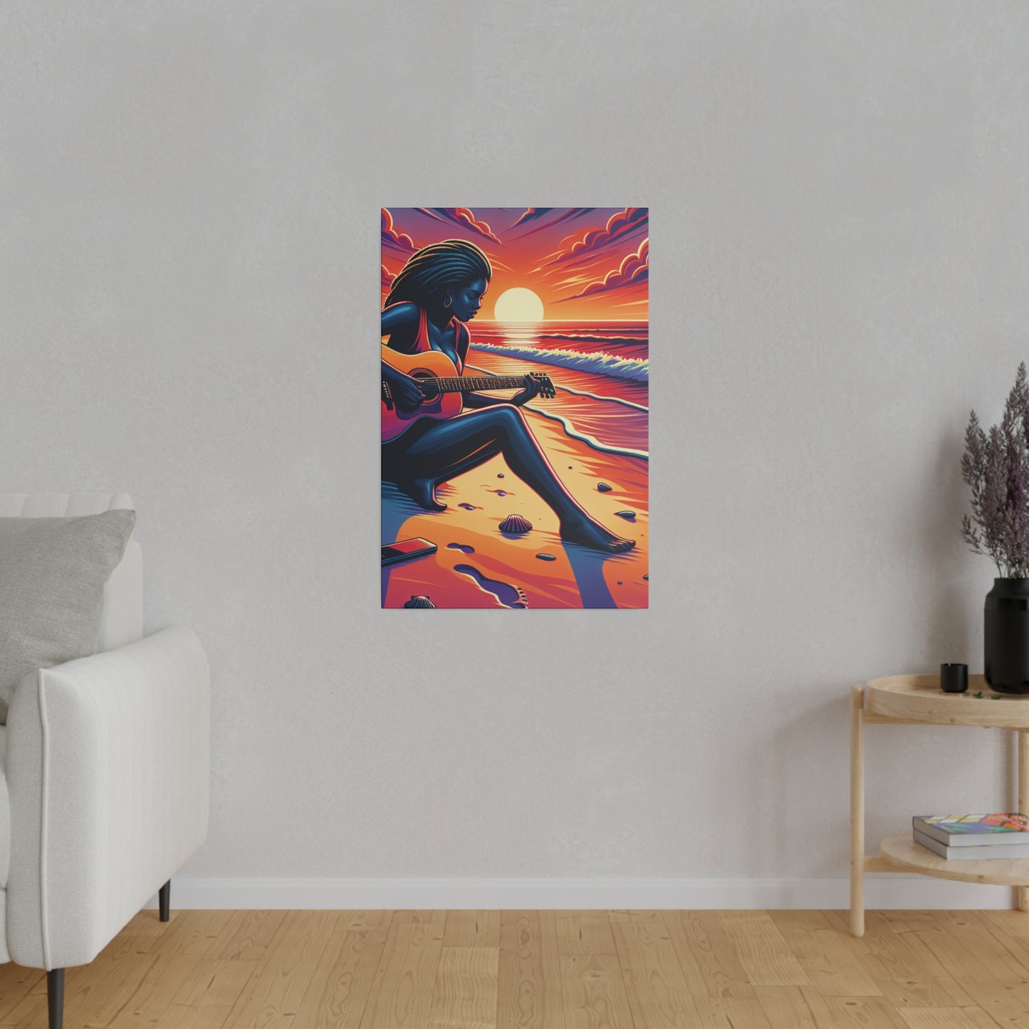 3476M - music art work, musician gift ideas, sunset background, sunset designs, ocean art work, beach art work, guitar art work, guitar player