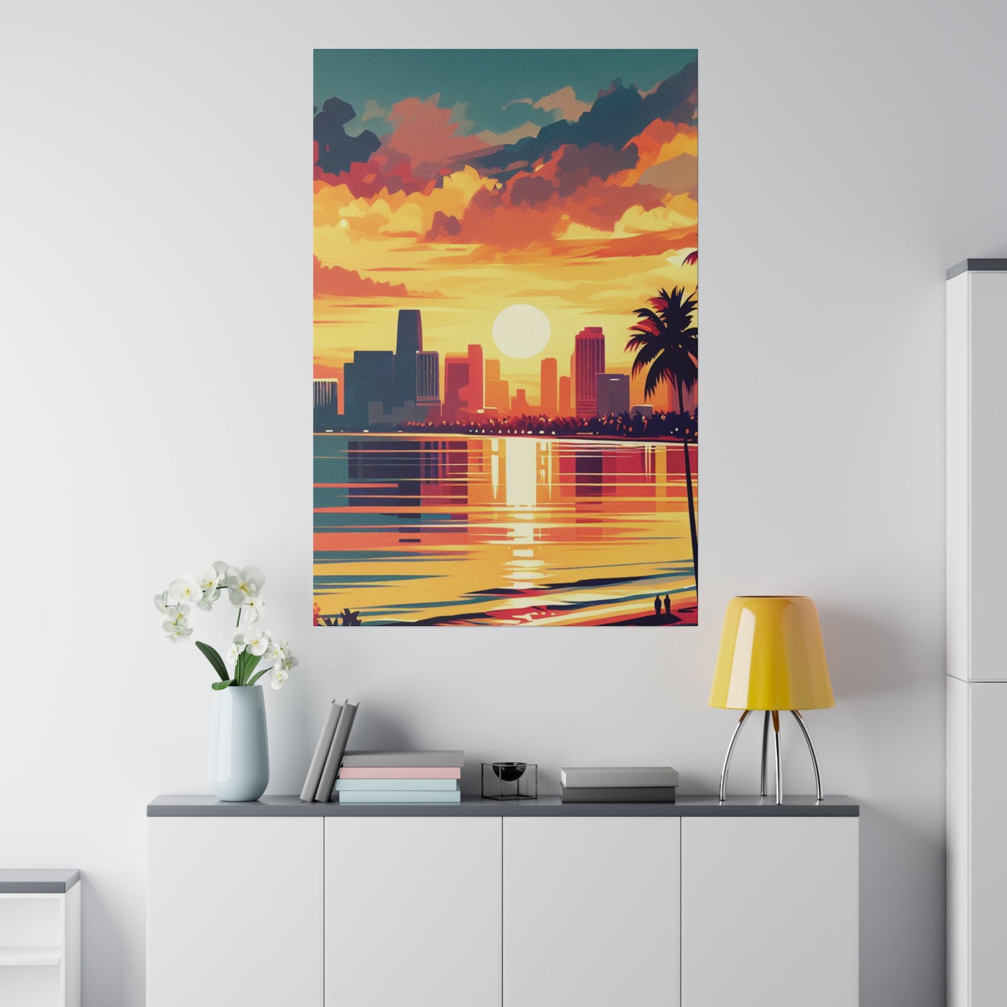 6732M - miami beach art, sunset background, ocean art work, beach art work, sunset designs, miami beach painting, miami beach print