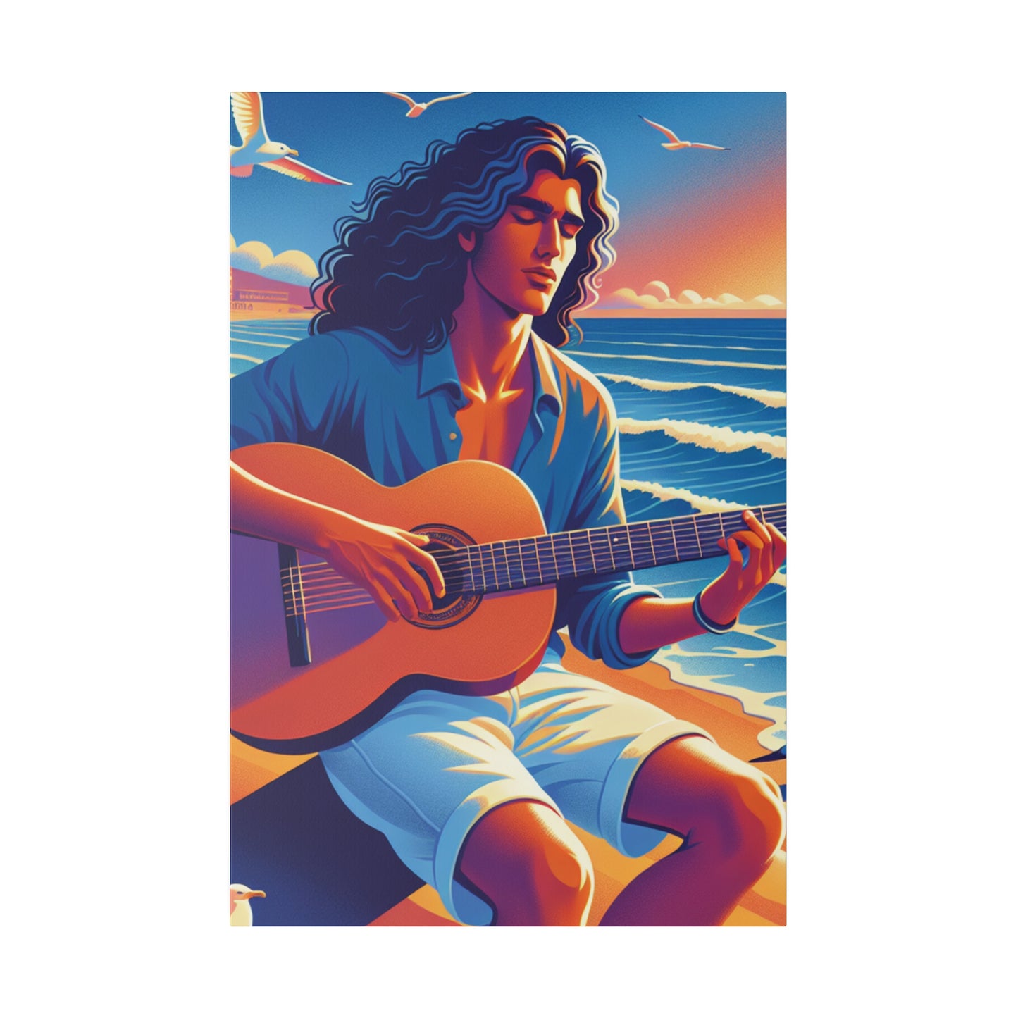 3672K - music art work, musician gift ideas, sunset background, sunset designs, ocean art work, beach art work, guitar art work, guitar player