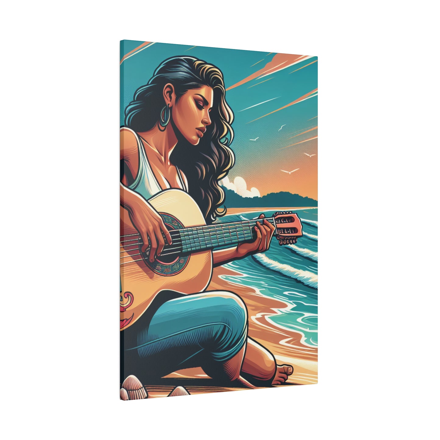 8194M - music art work, musician gift ideas, sunset background, sunset designs, ocean art work, beach art work, guitar art work, guitar player