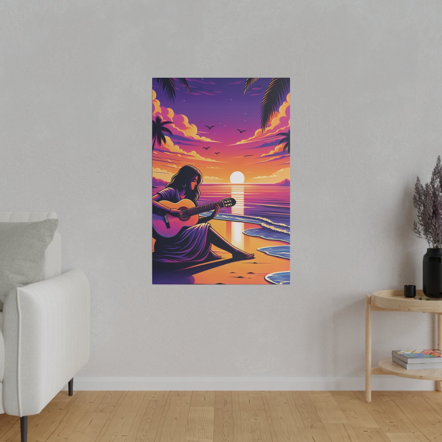 4927M - music art work, musician gift ideas, sunset background, sunset designs, ocean art work, beach art work, guitar art work, guitar player