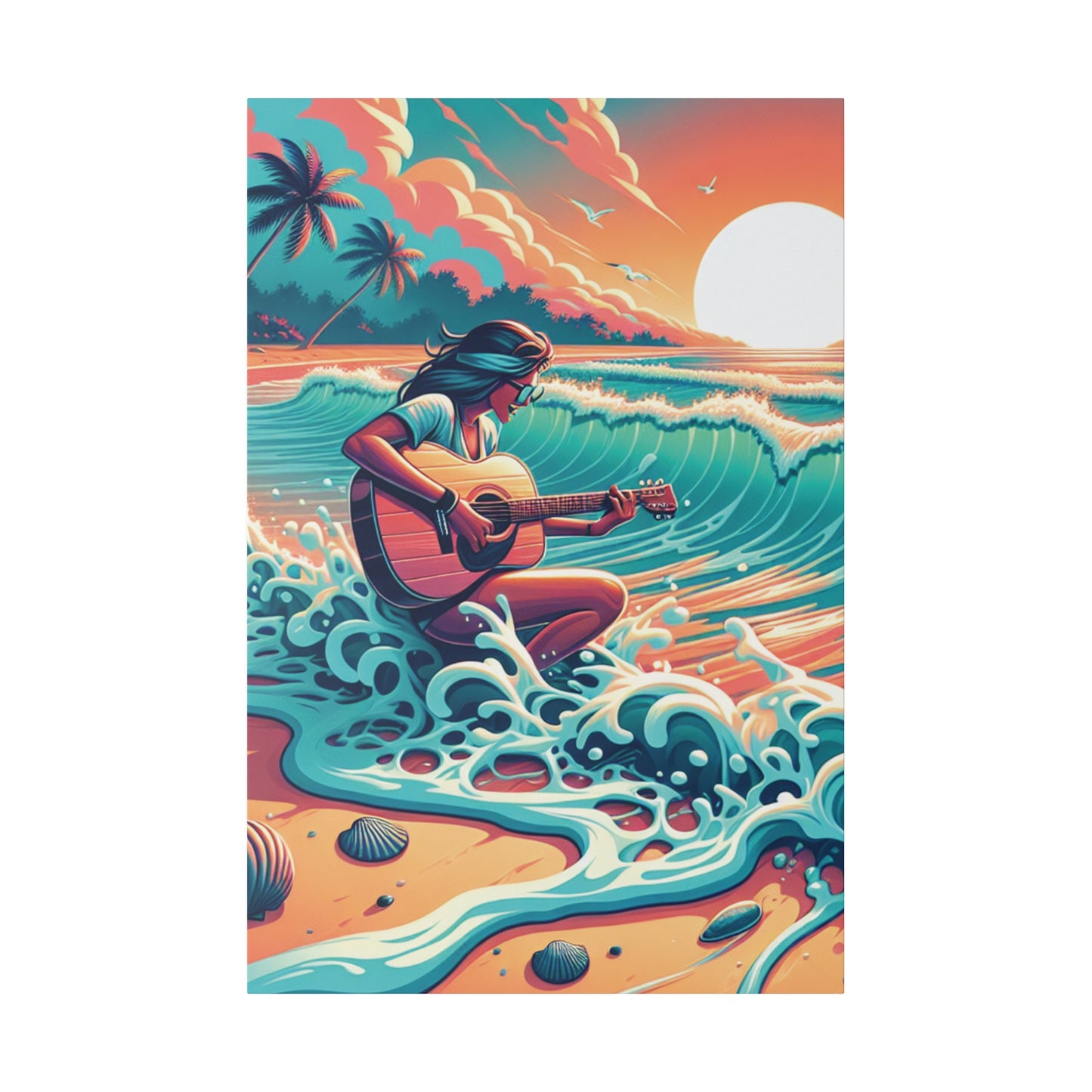 6719Z - music art work, musician gift ideas, sunset background, sunset designs, ocean art work, beach art work, guitar art work, guitar player