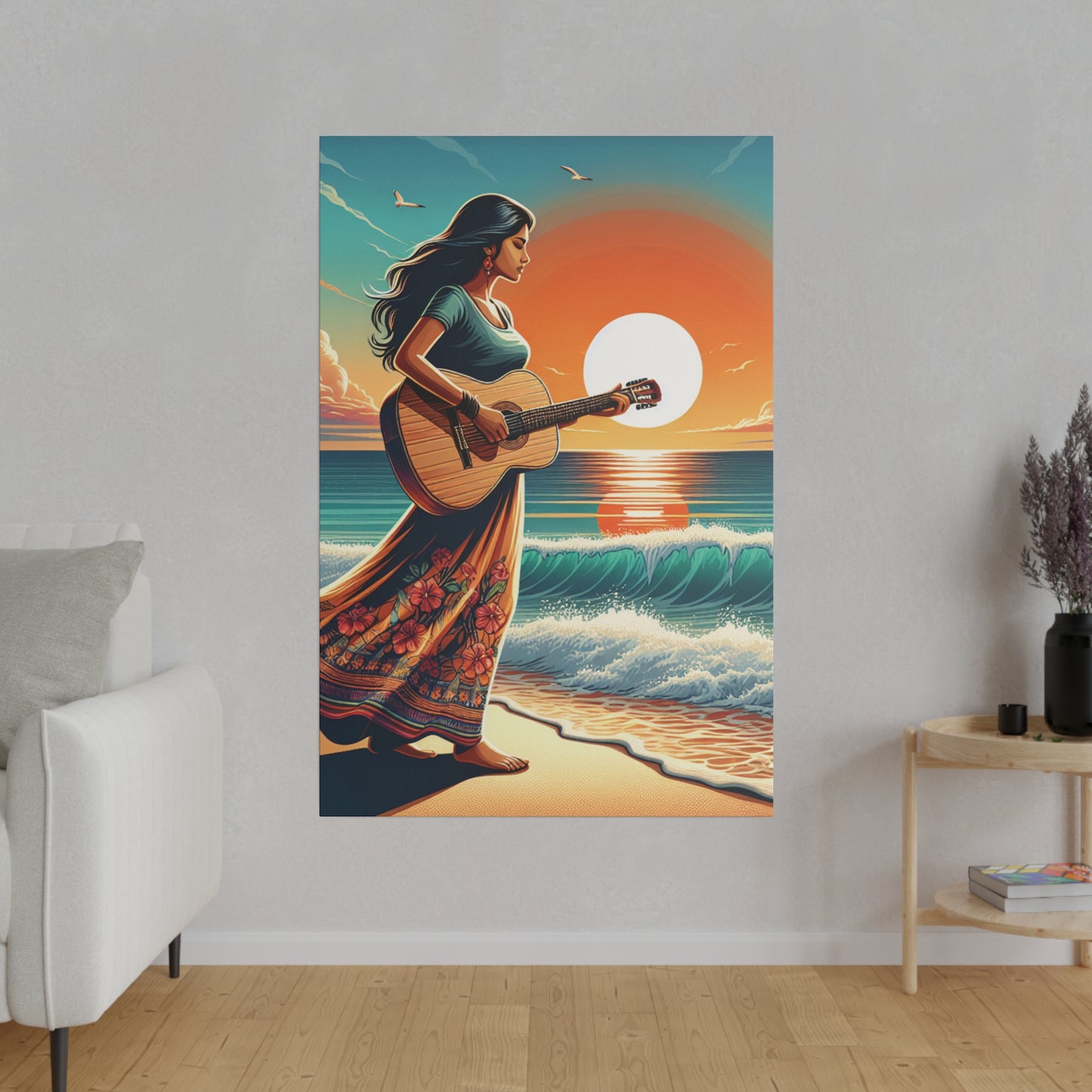 7873X - music art work, musician gift ideas, sunset background, sunset designs, ocean art work, beach art work, guitar art work, guitar player