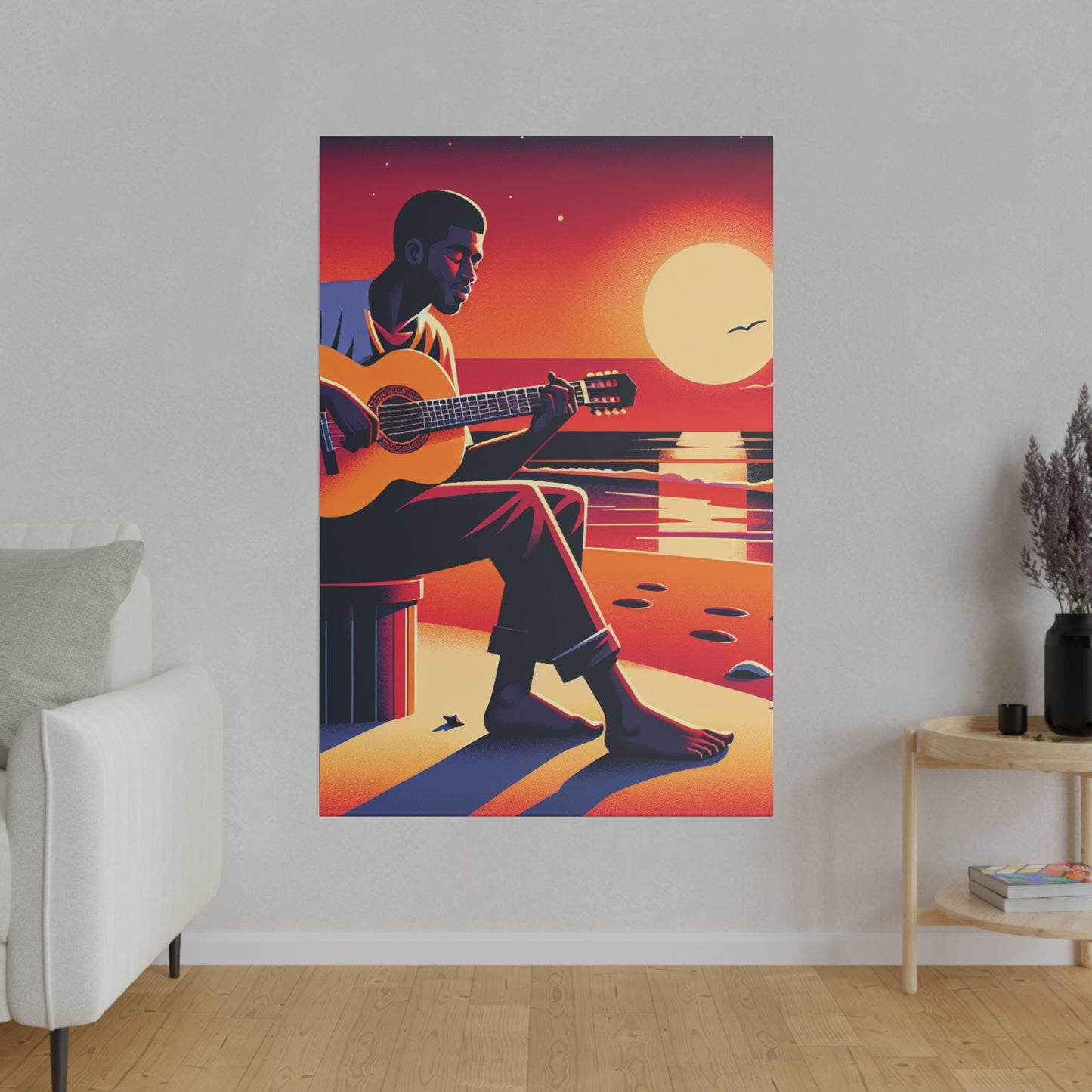 3625H - music art work, musician gift ideas, sunset background, sunset designs, ocean art work, beach art work, guitar art work, guitar player