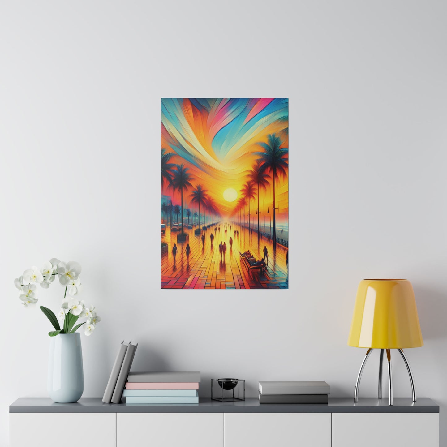 5683C - miami beach art, sunset background, ocean art work, beach art work, sunset designs, miami beach painting, miami beach print