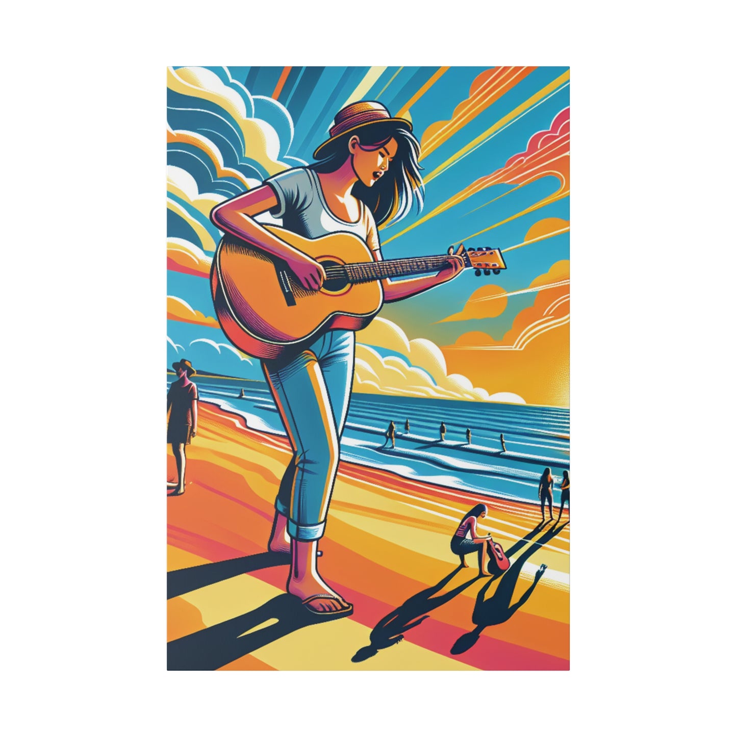 8246J - music art work, musician gift ideas, sunset background, sunset designs, ocean art work, beach art work, guitar art work, guitar player