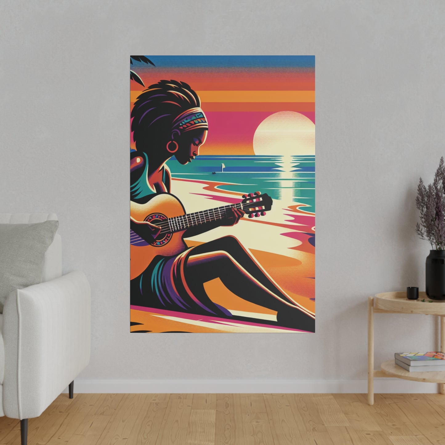 6493G - music art work, musician gift ideas, sunset background, sunset designs, ocean art work, beach art work, guitar art work, guitar player