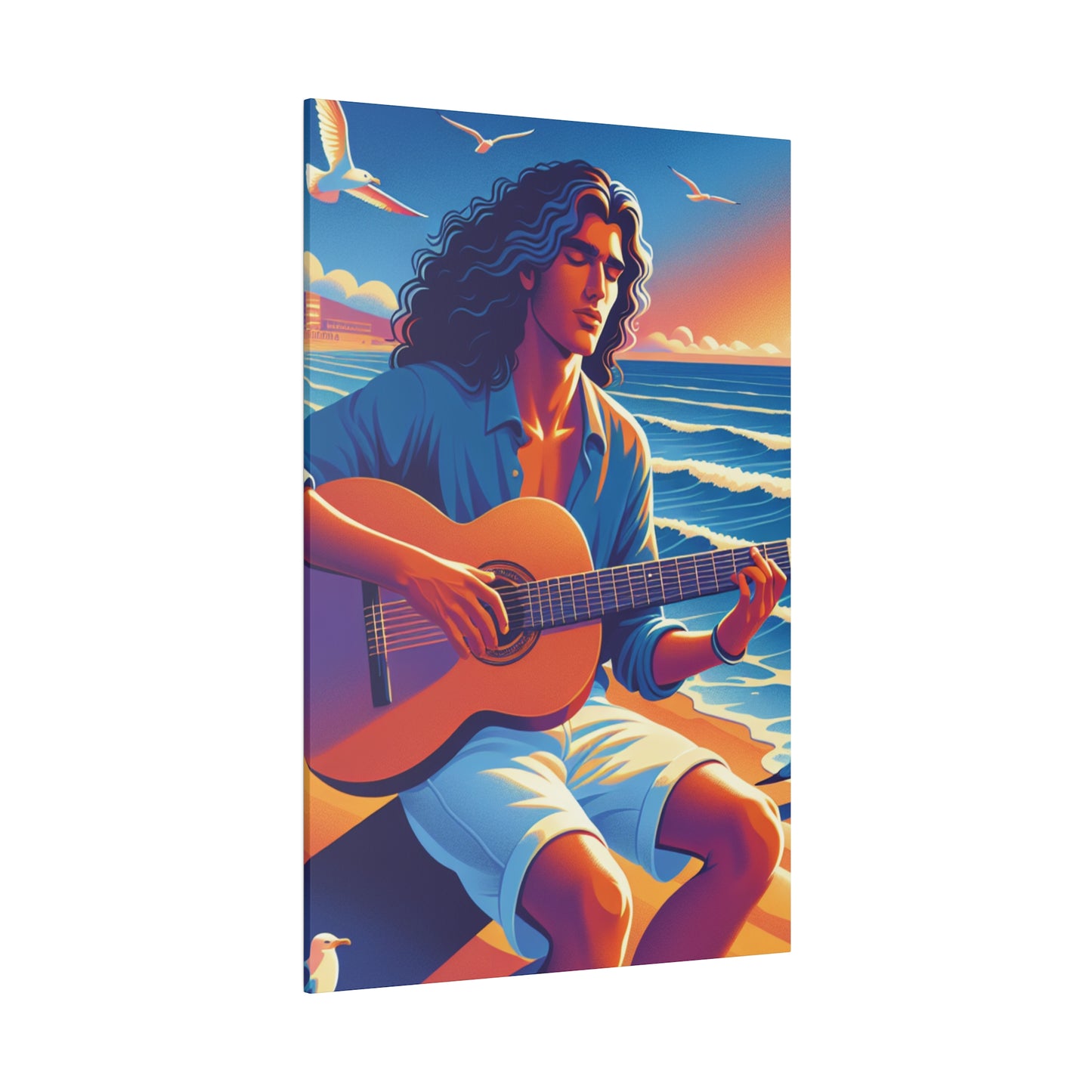 3672K - music art work, musician gift ideas, sunset background, sunset designs, ocean art work, beach art work, guitar art work, guitar player