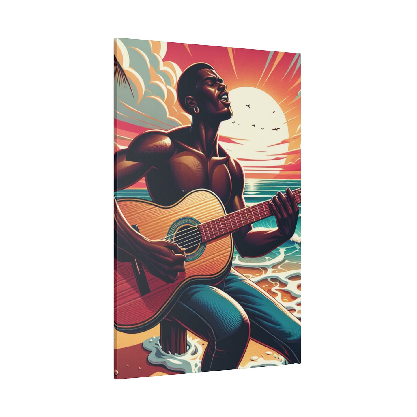 7328J - music art work, musician gift ideas, sunset background, sunset designs, ocean art work, beach art work, guitar art work, guitar player