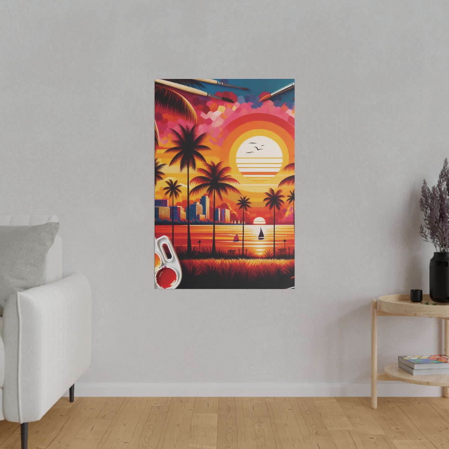 6739K - miami beach art, sunset background, ocean art work, beach art work, sunset designs, miami beach painting, miami beach print