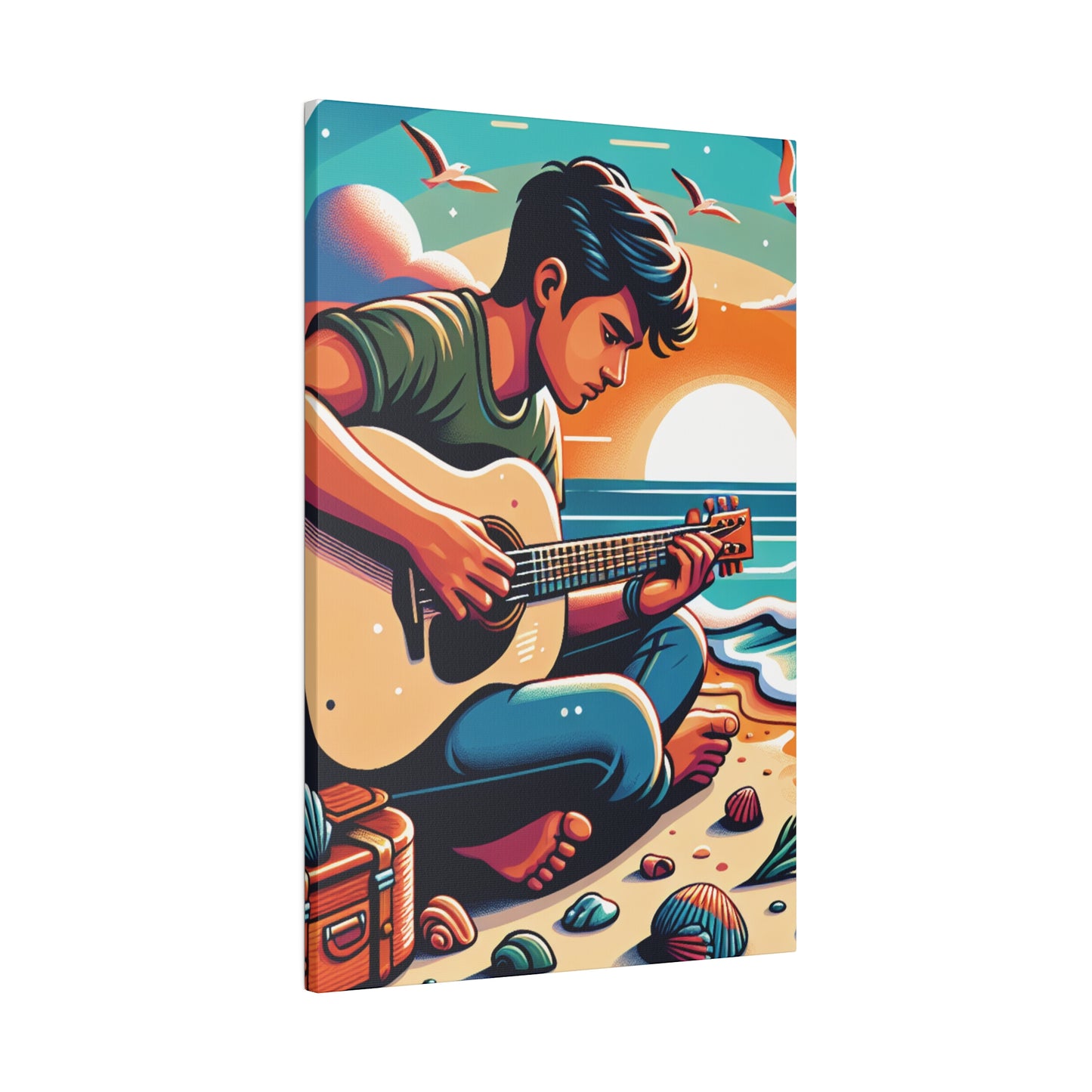 5287K - music art work, musician gift ideas, sunset background, sunset designs, ocean art work, beach art work, guitar art work, guitar player