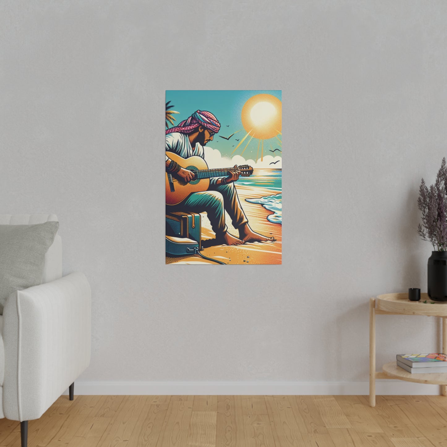 7492B - music art work, musician gift ideas, sunset background, sunset designs, ocean art work, beach art work, guitar art work, guitar player