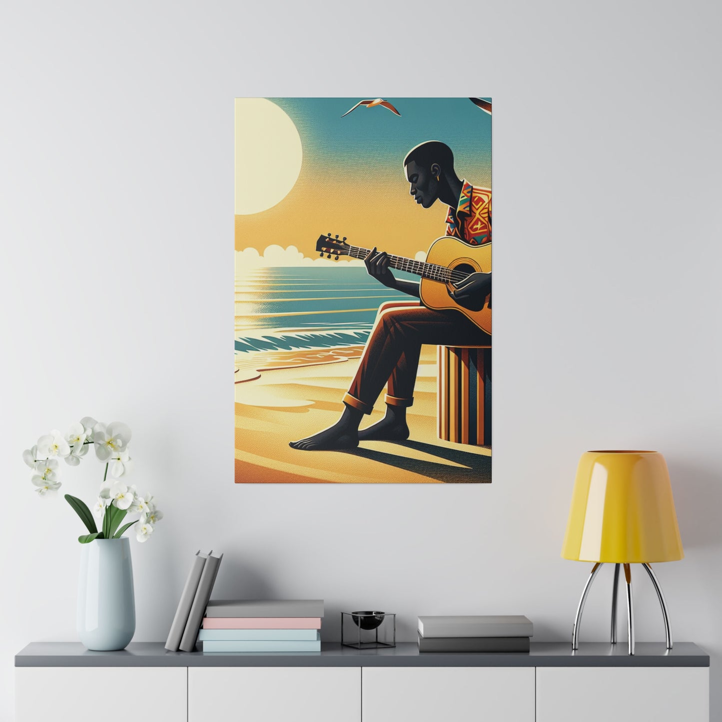 3127J - music art work, musician gift ideas, sunset background, sunset designs, ocean art work, beach art work, guitar art work, guitar player