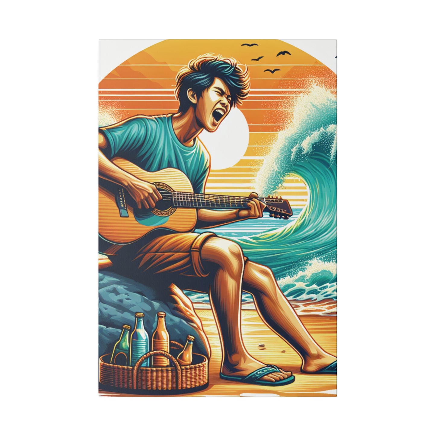 2837K - music art work, musician gift ideas, sunset background, sunset designs, ocean art work, beach art work, guitar art work, guitar player