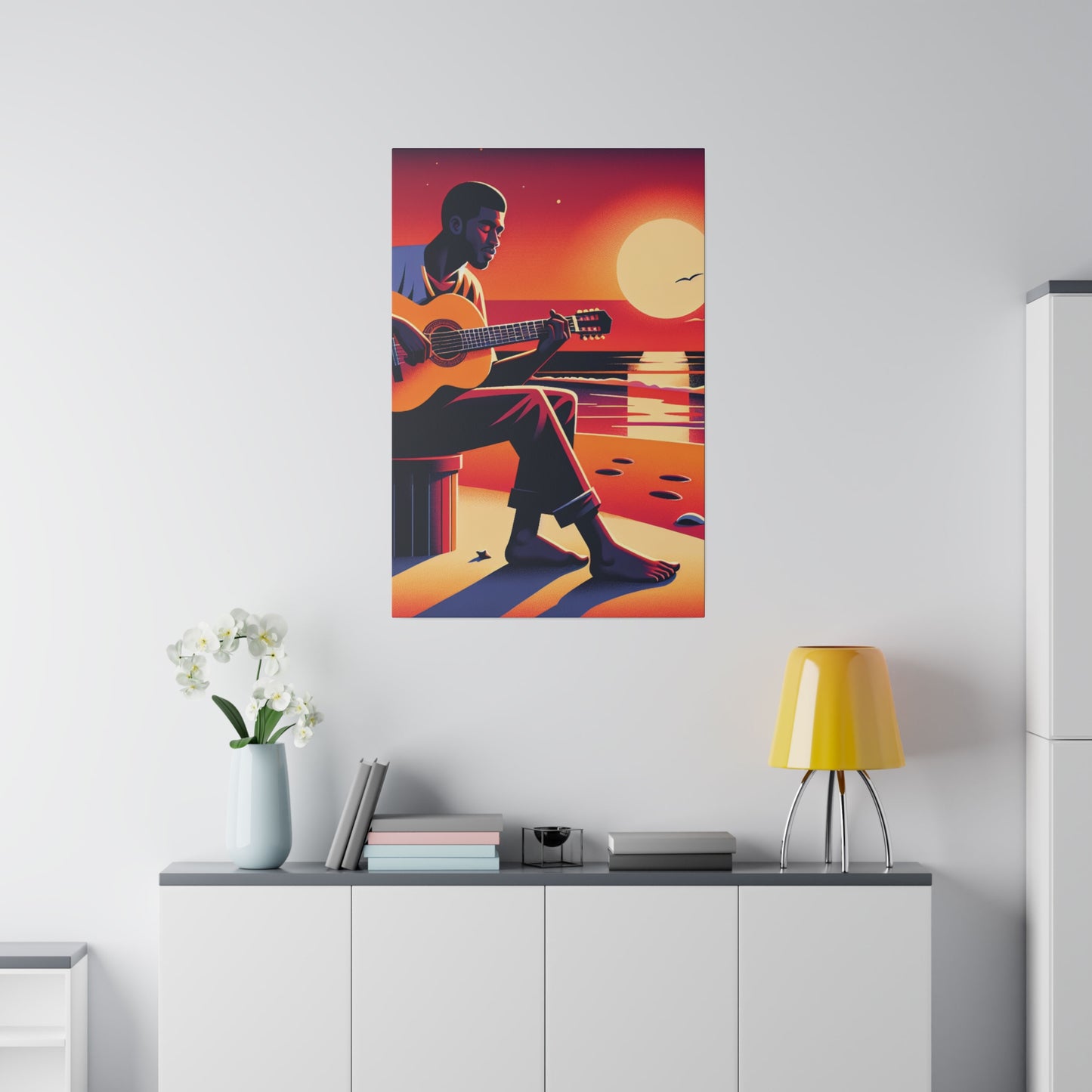 3625H - music art work, musician gift ideas, sunset background, sunset designs, ocean art work, beach art work, guitar art work, guitar player