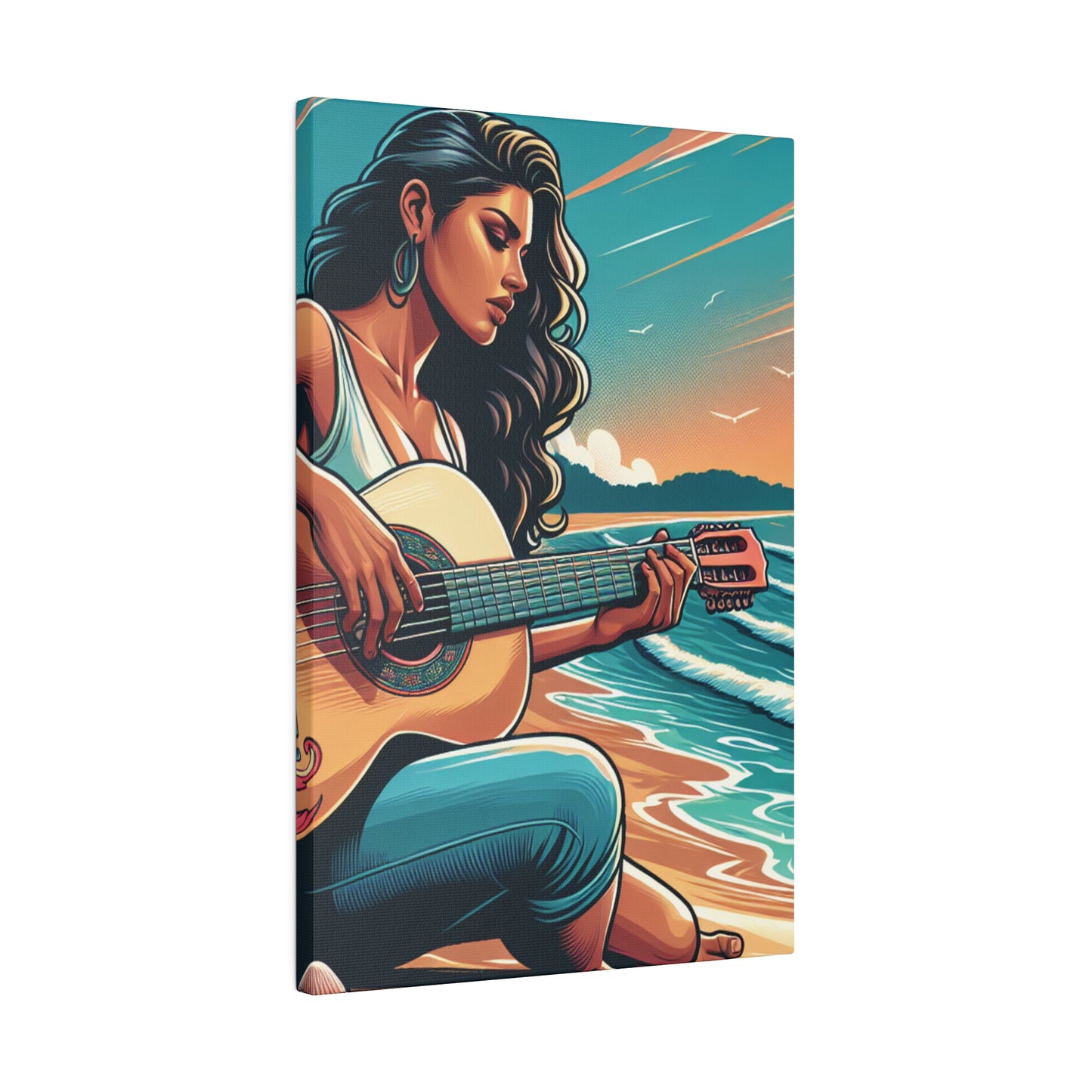 8194M - music art work, musician gift ideas, sunset background, sunset designs, ocean art work, beach art work, guitar art work, guitar player