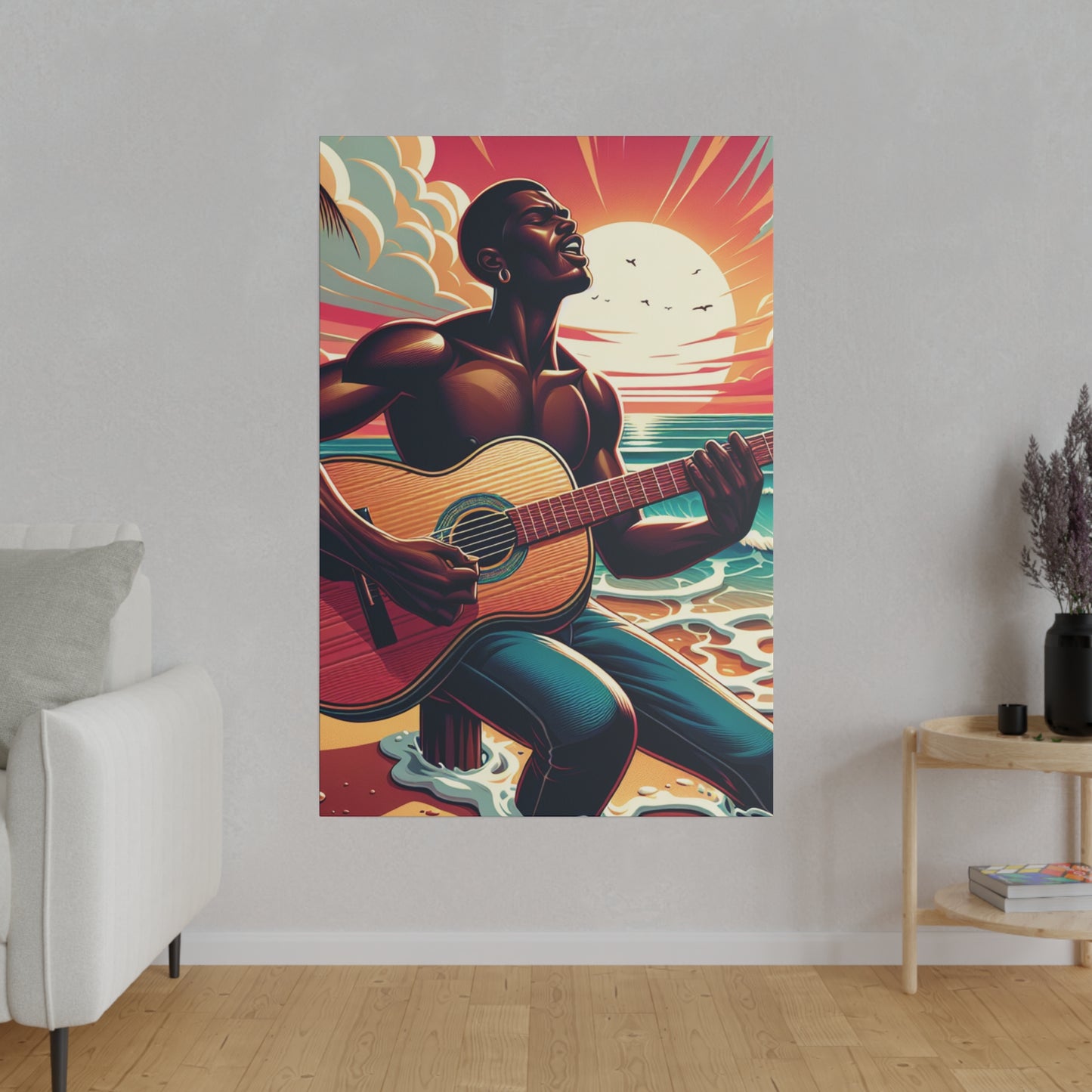 7328J - music art work, musician gift ideas, sunset background, sunset designs, ocean art work, beach art work, guitar art work, guitar player