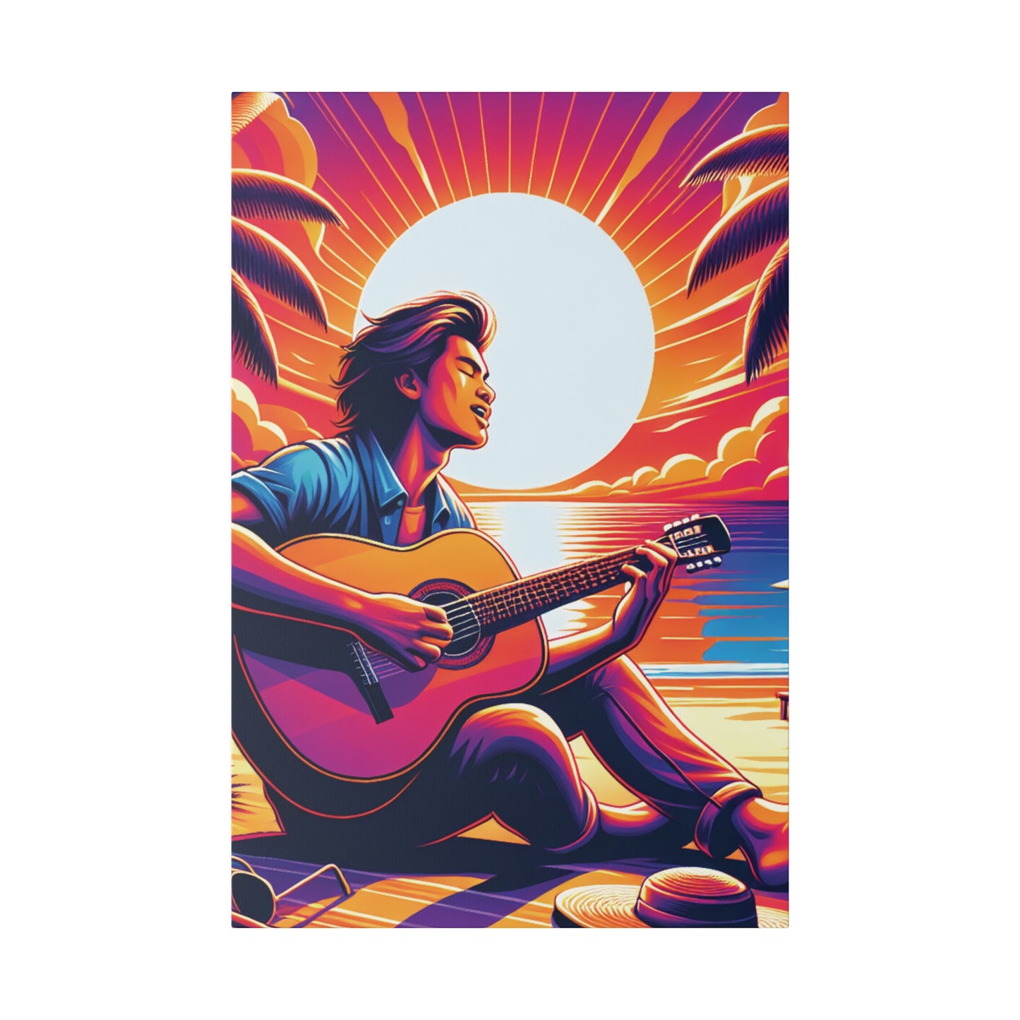 3297Z - music art work, musician gift ideas, sunset background, sunset designs, ocean art work, beach art work, guitar art work, guitar player