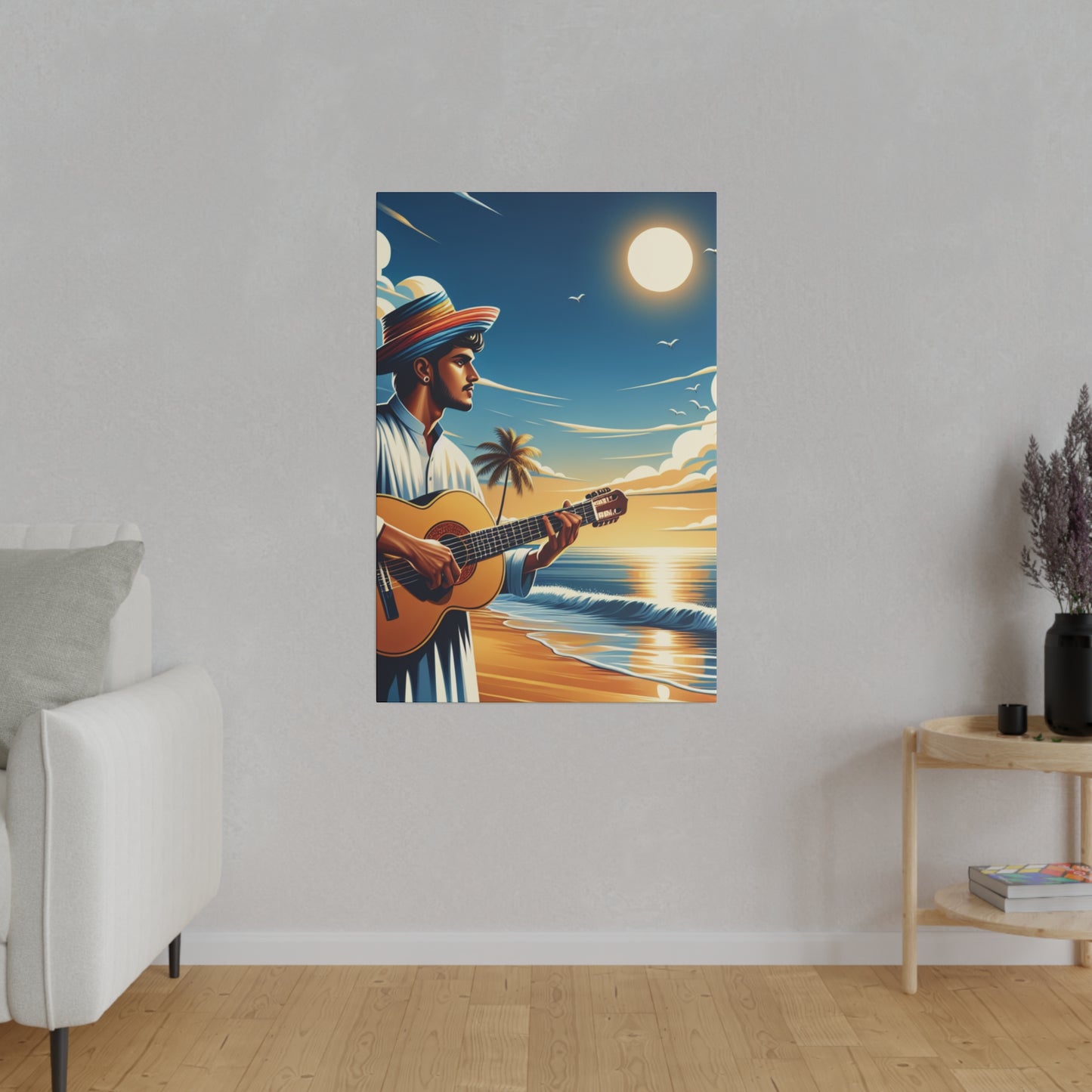 8234Z - music art work, musician gift ideas, sunset background, sunset designs, ocean art work, beach art work, guitar art work, guitar player