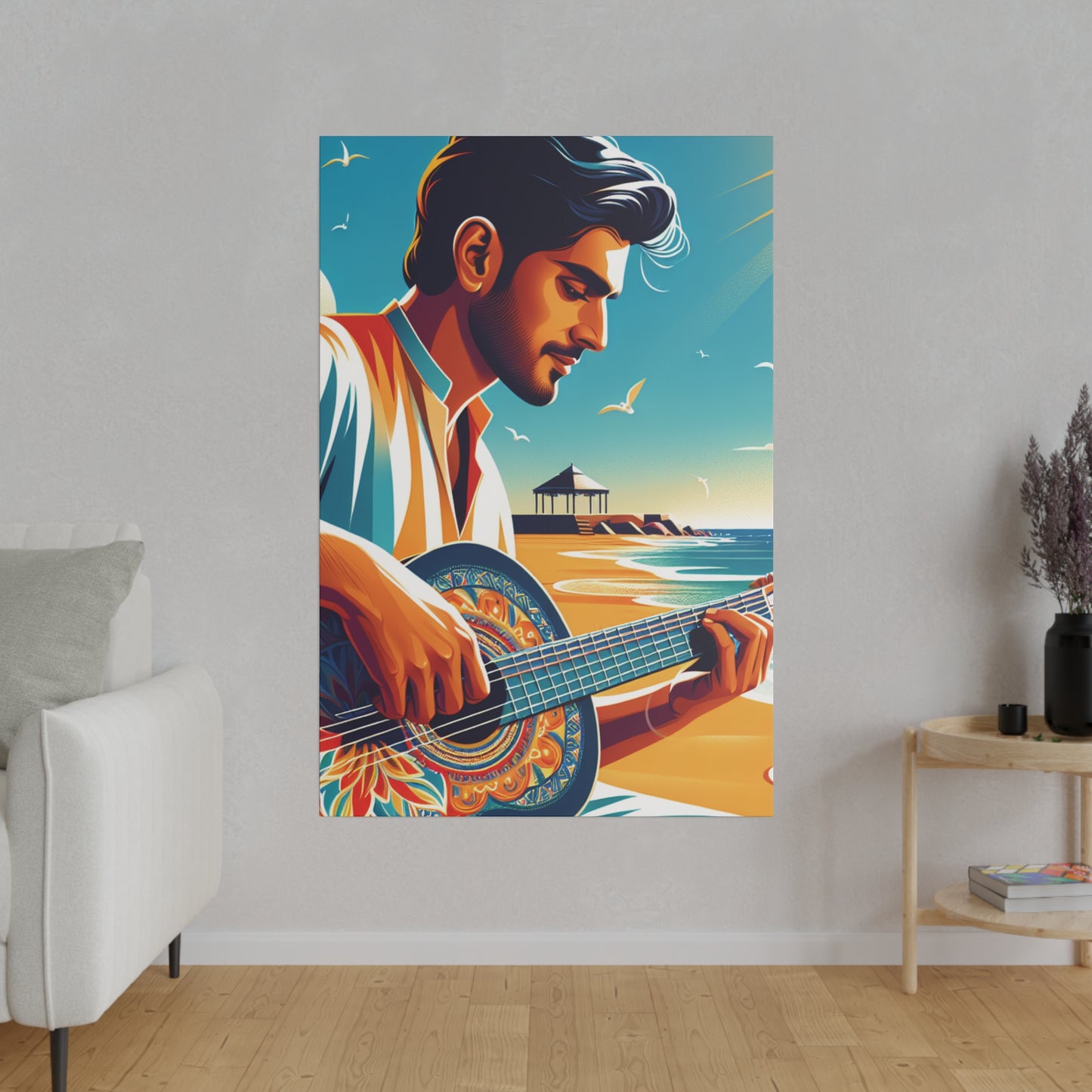 3287Z - music art work, musician gift ideas, sunset background, sunset designs, ocean art work, beach art work, guitar art work, guitar player