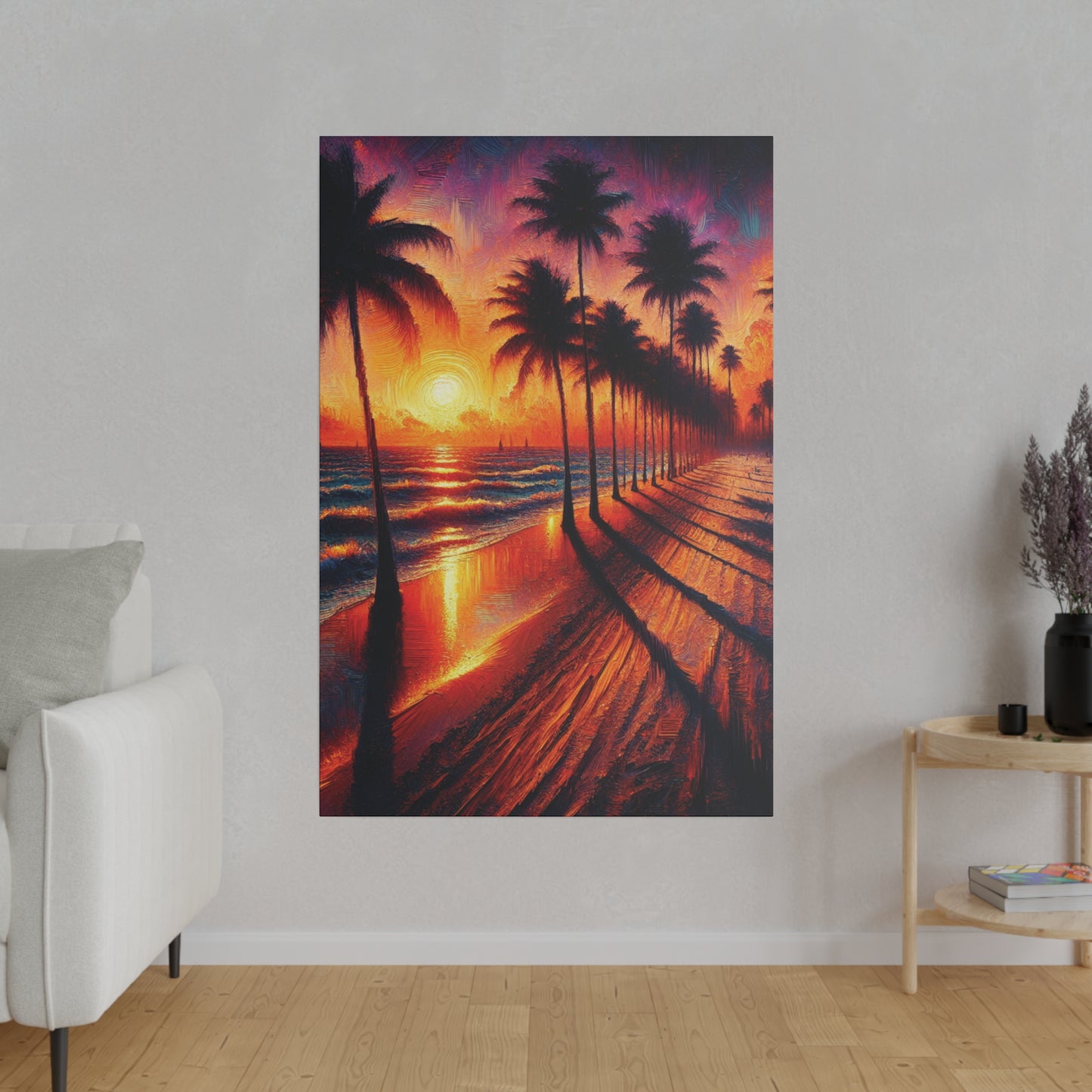 7132Q - miami beach art, sunset background, ocean art work, beach art work, sunset designs, miami beach painting, miami beach print