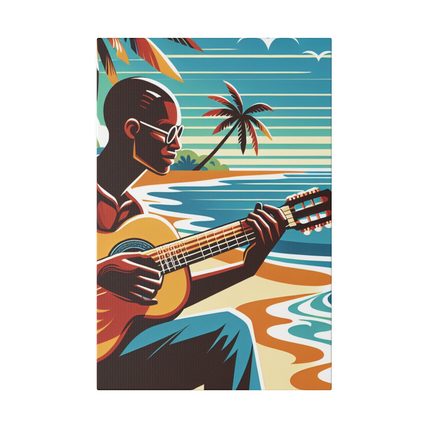 3491D - music art work, musician gift ideas, sunset background, sunset designs, ocean art work, beach art work, guitar art work, guitar player