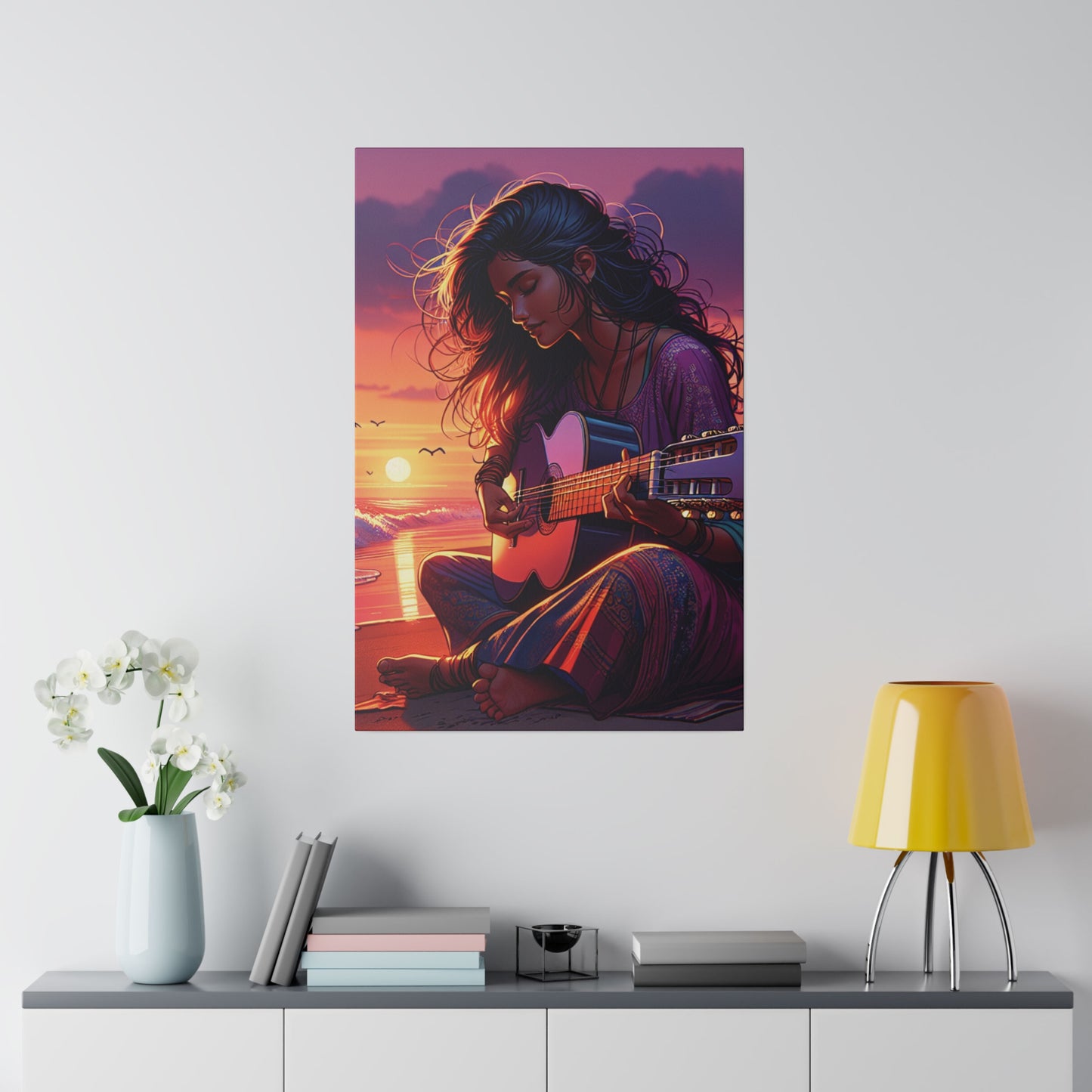 6347K - music art work, musician gift ideas, sunset background, sunset designs, ocean art work, beach art work, guitar art work, guitar player