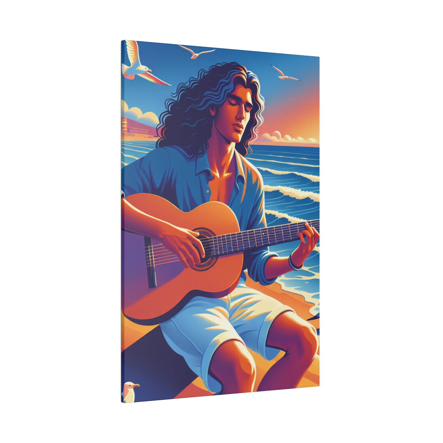 3672K - music art work, musician gift ideas, sunset background, sunset designs, ocean art work, beach art work, guitar art work, guitar player