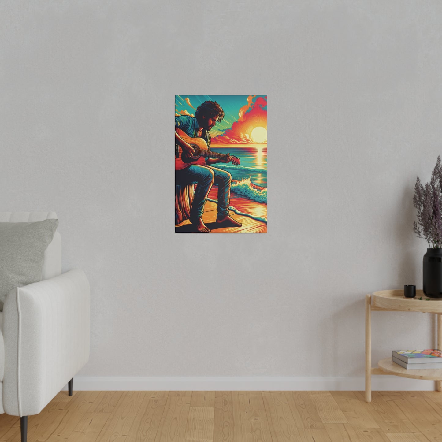 5973Z - music art work, musician gift ideas, sunset background, sunset designs, ocean art work, beach art work, guitar art work, guitar player