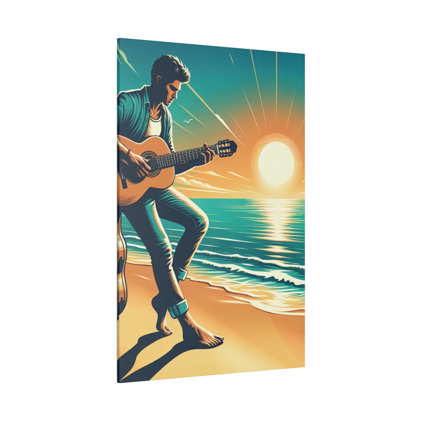 6732K - music art work, musician gift ideas, sunset background, sunset designs, ocean art work, beach art work, guitar art work, guitar player