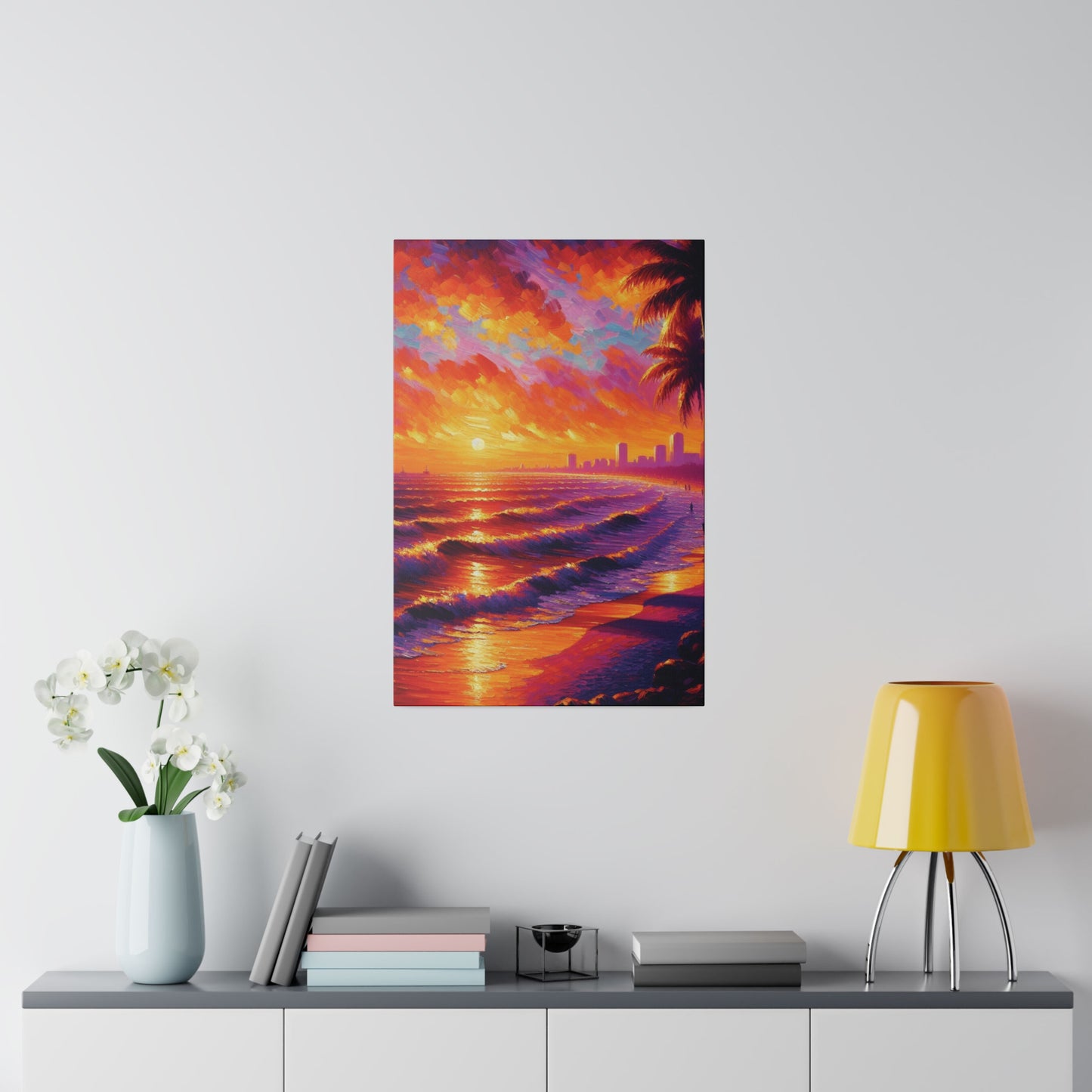 7543E - miami beach art, sunset background, ocean art work, beach art work, sunset designs, miami beach painting, miami beach print